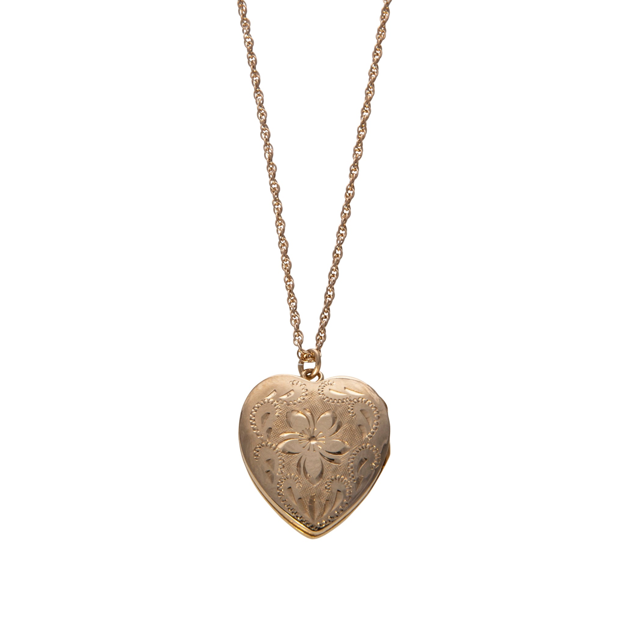 Vintage Gold-Filled Small Floral Heart Locket Pendant Necklace