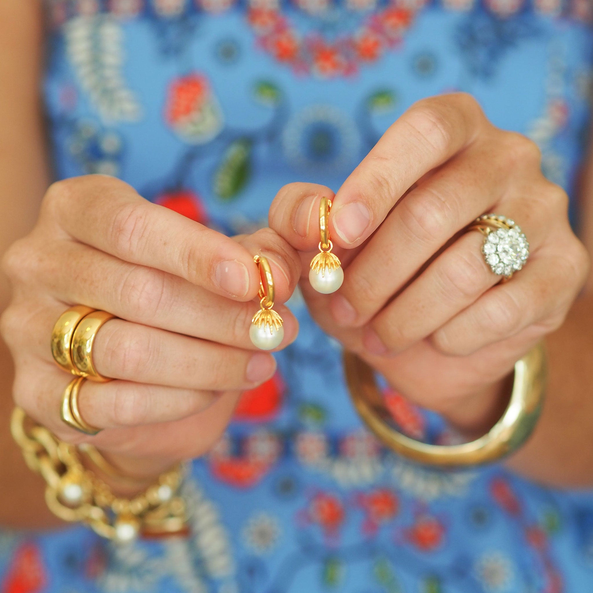 Goldbug Palm Pearl Hoop Earrings