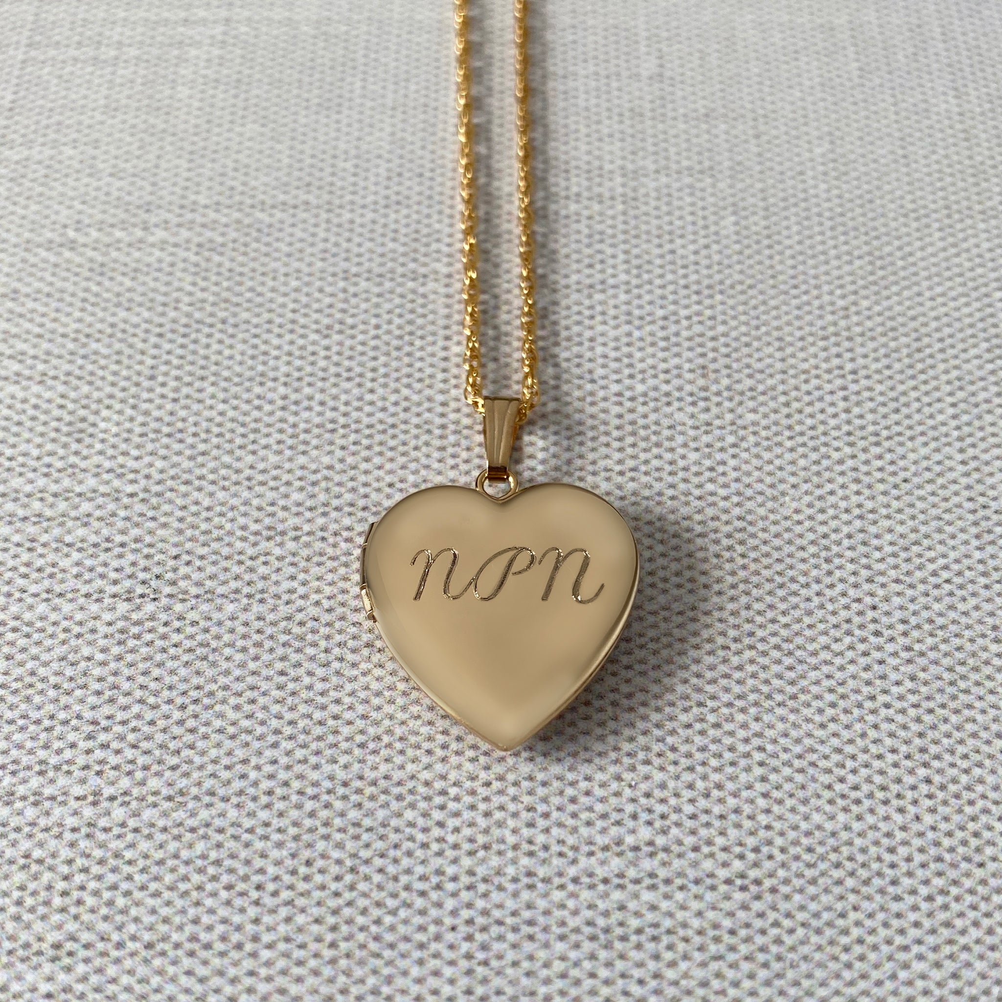 14K Gold Filled 19mm Heart Locket Necklace with machine engraved initials