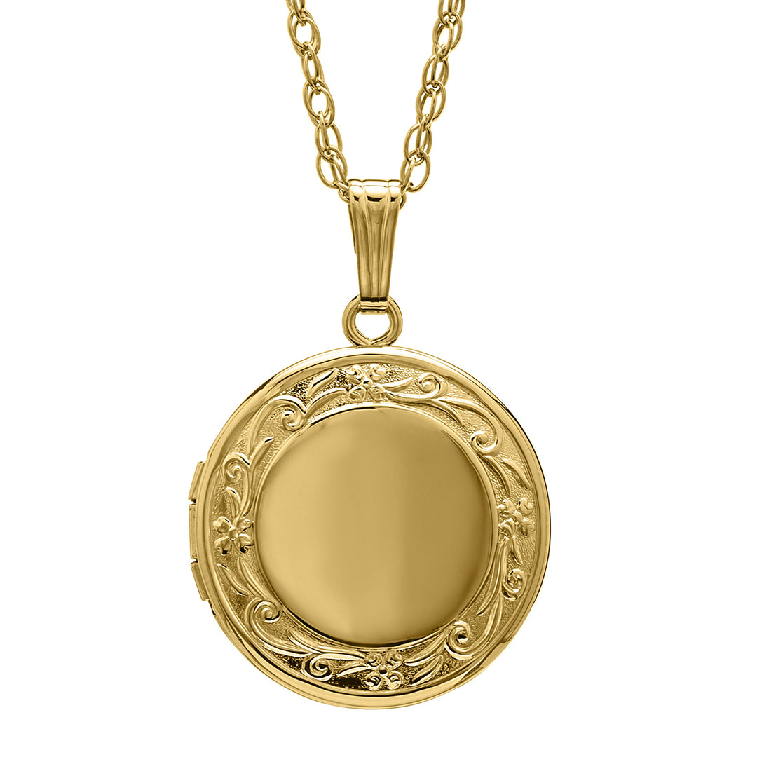 14K Gold Filled Floral 19mm Round Locket Necklace