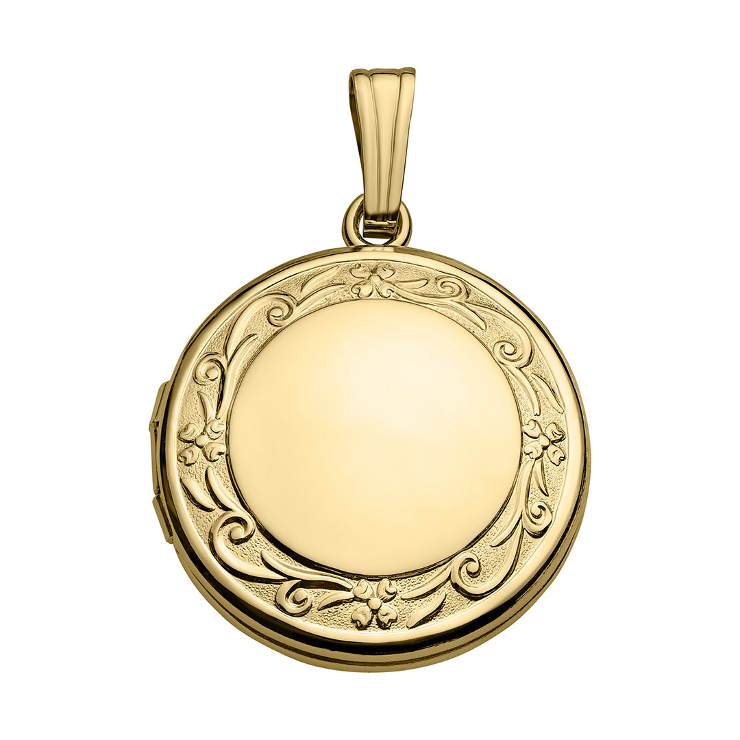 14K Gold Filled Floral 19mm Round Locket Necklace