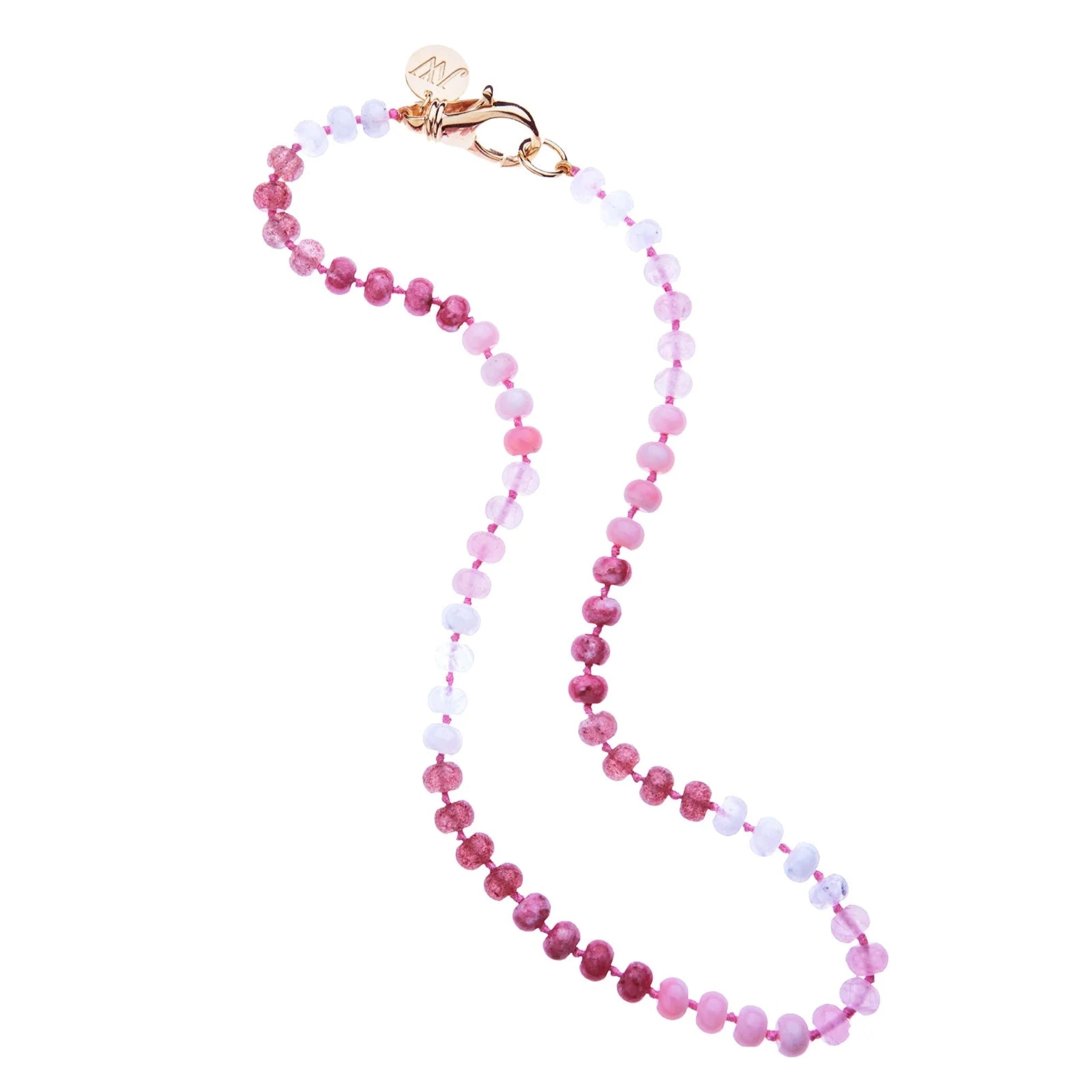 Jane Win Pink Ombre Carved Stone Beaded Necklace