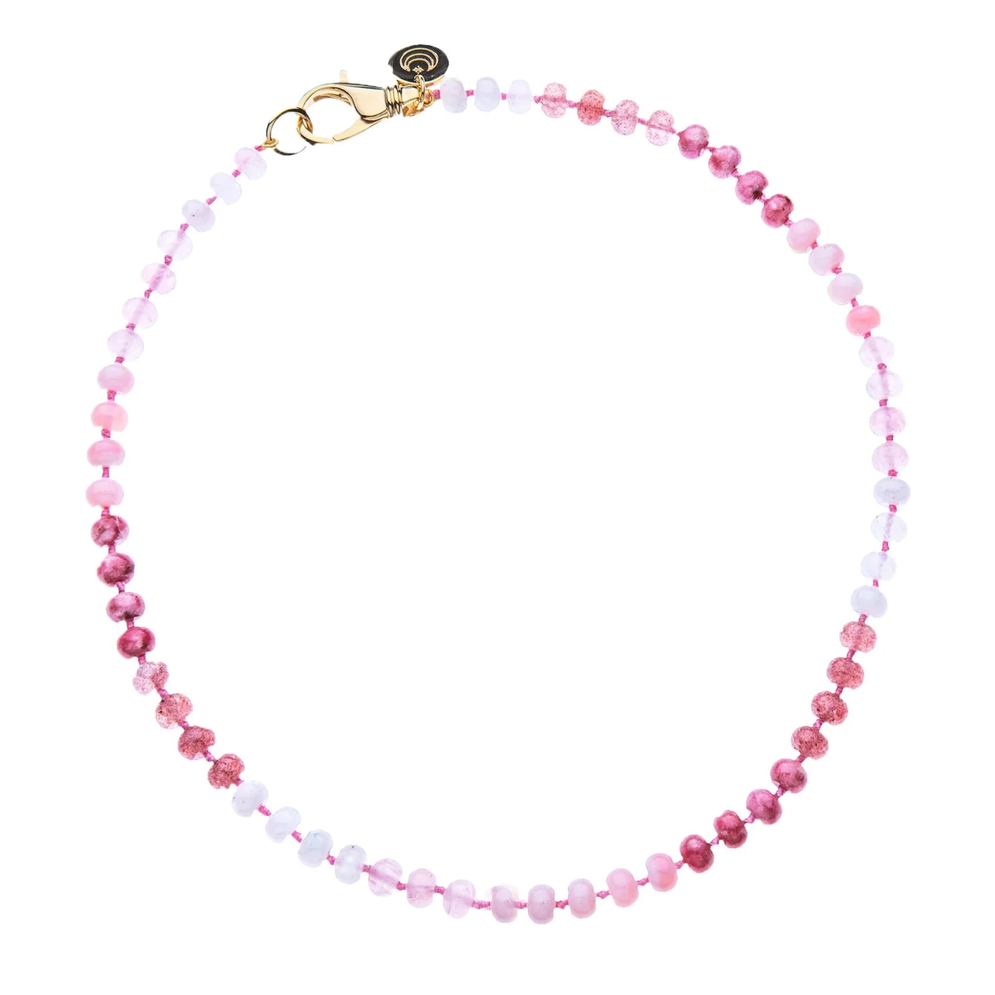 Jane Win Pink Ombre Carved Stone Beaded Necklace