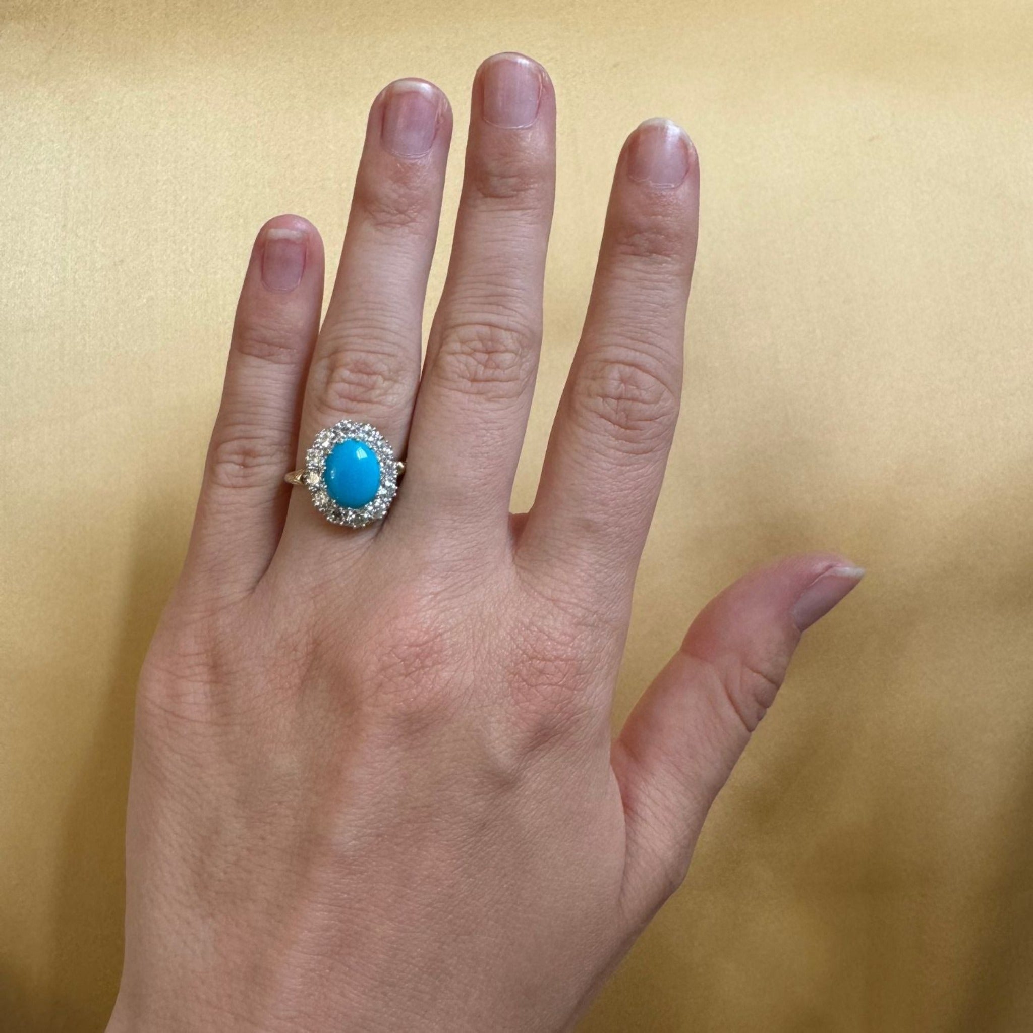 Victorian Style Turquoise & Diamond Cluster Ring