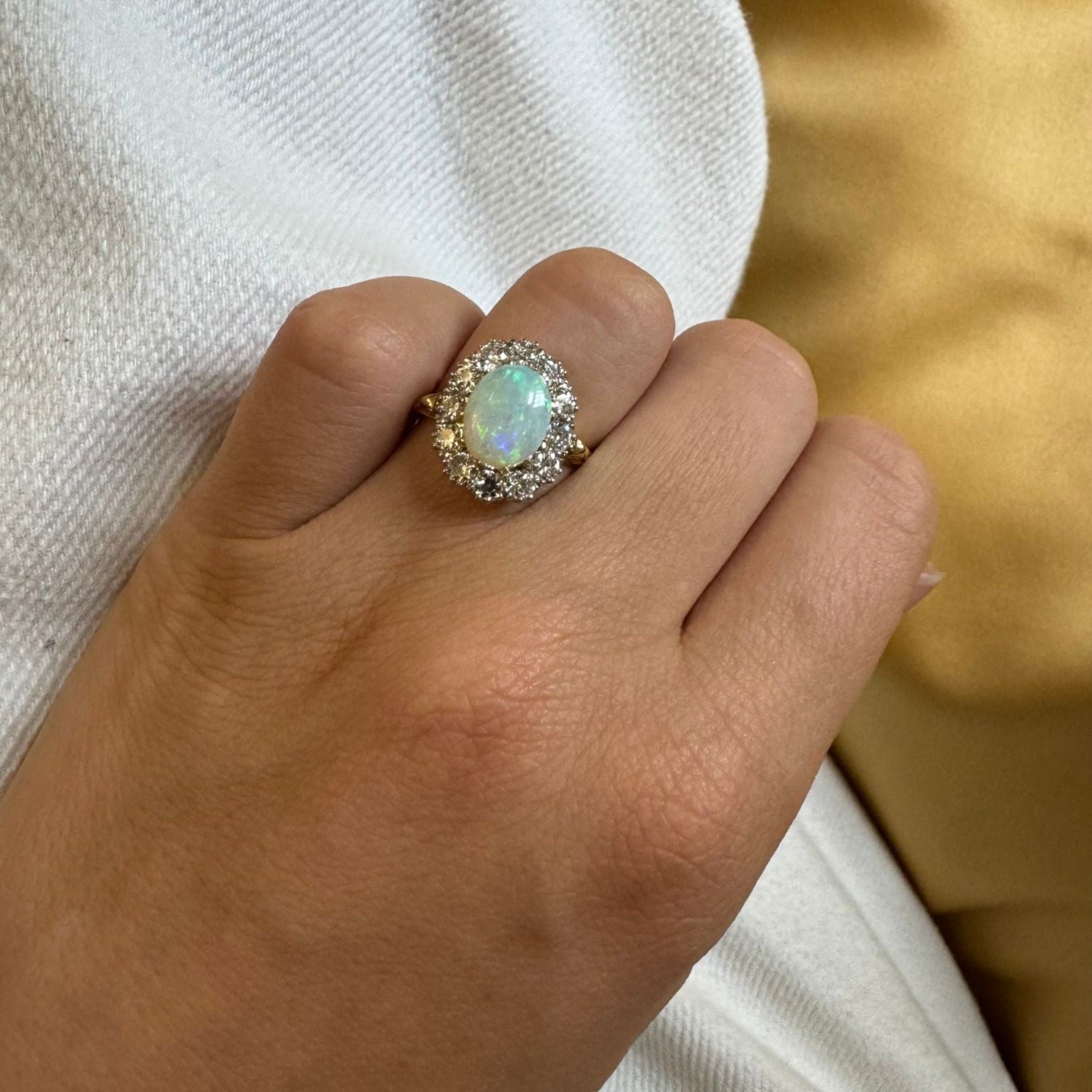 Victorian Style 1.88ct Opal & Diamond Cluster Ring