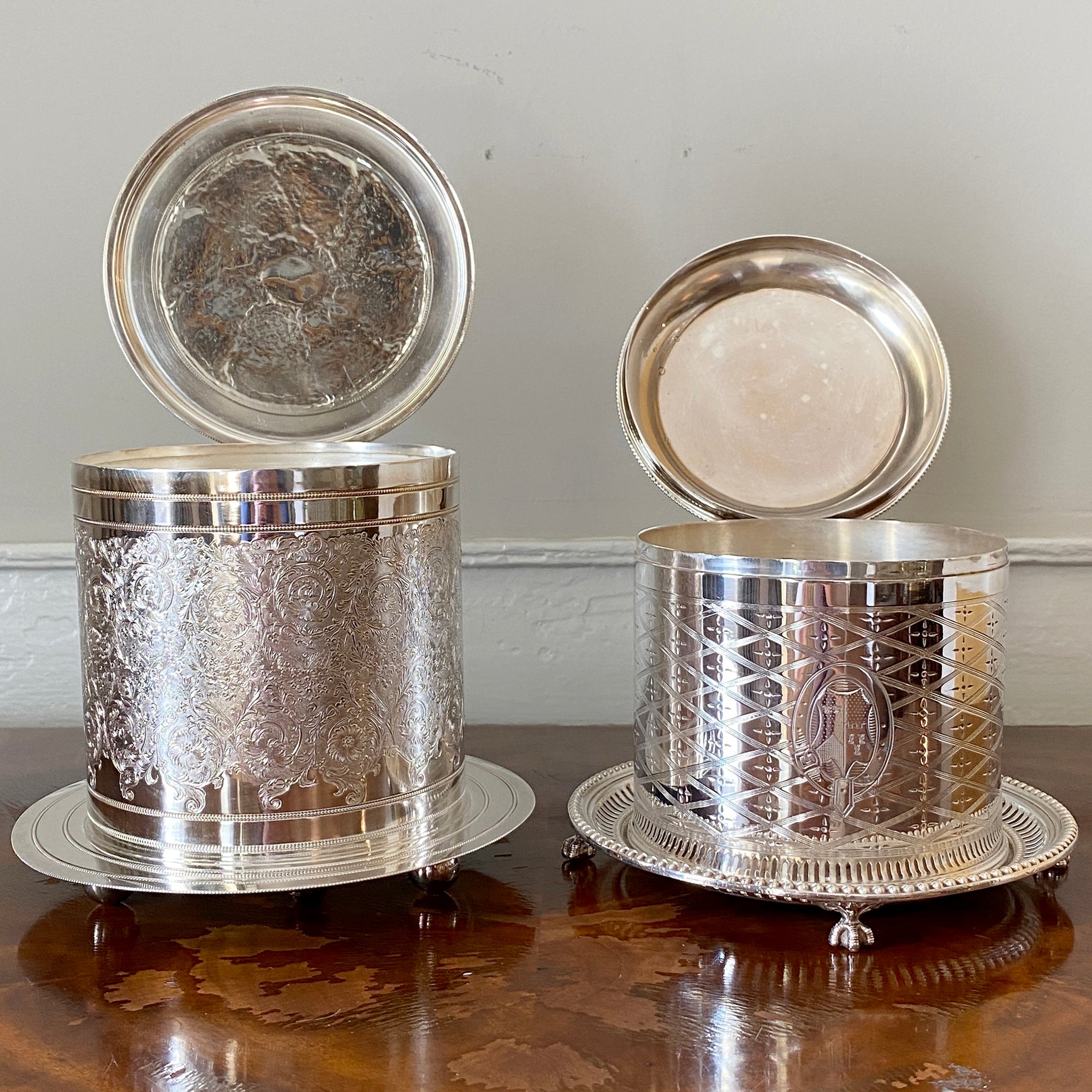 Victorian English Silver-Plated Floral Biscuit Barrel Box