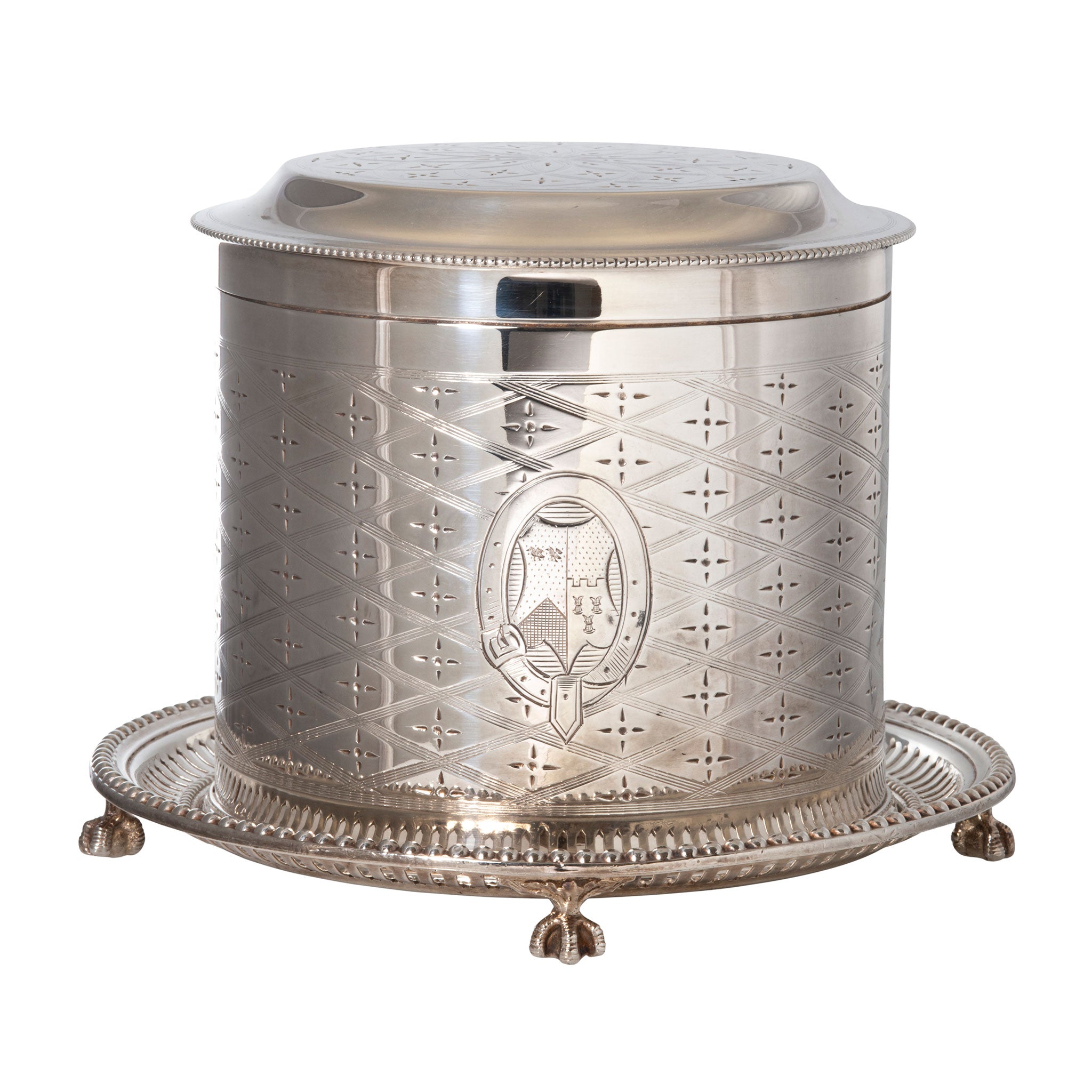 Victorian English Silver-Plated Engraved Crest Biscuit Box