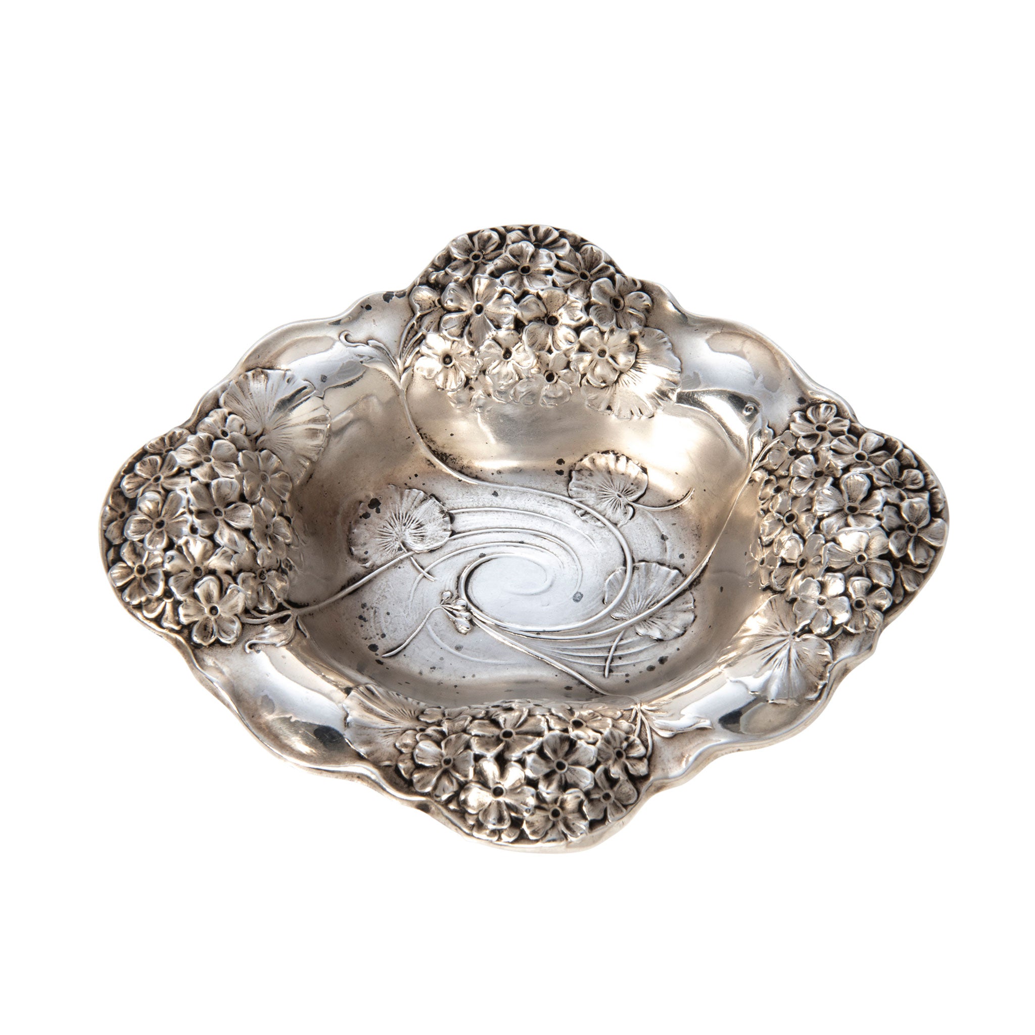 Estate Sterling Silver Floral Nut Dish