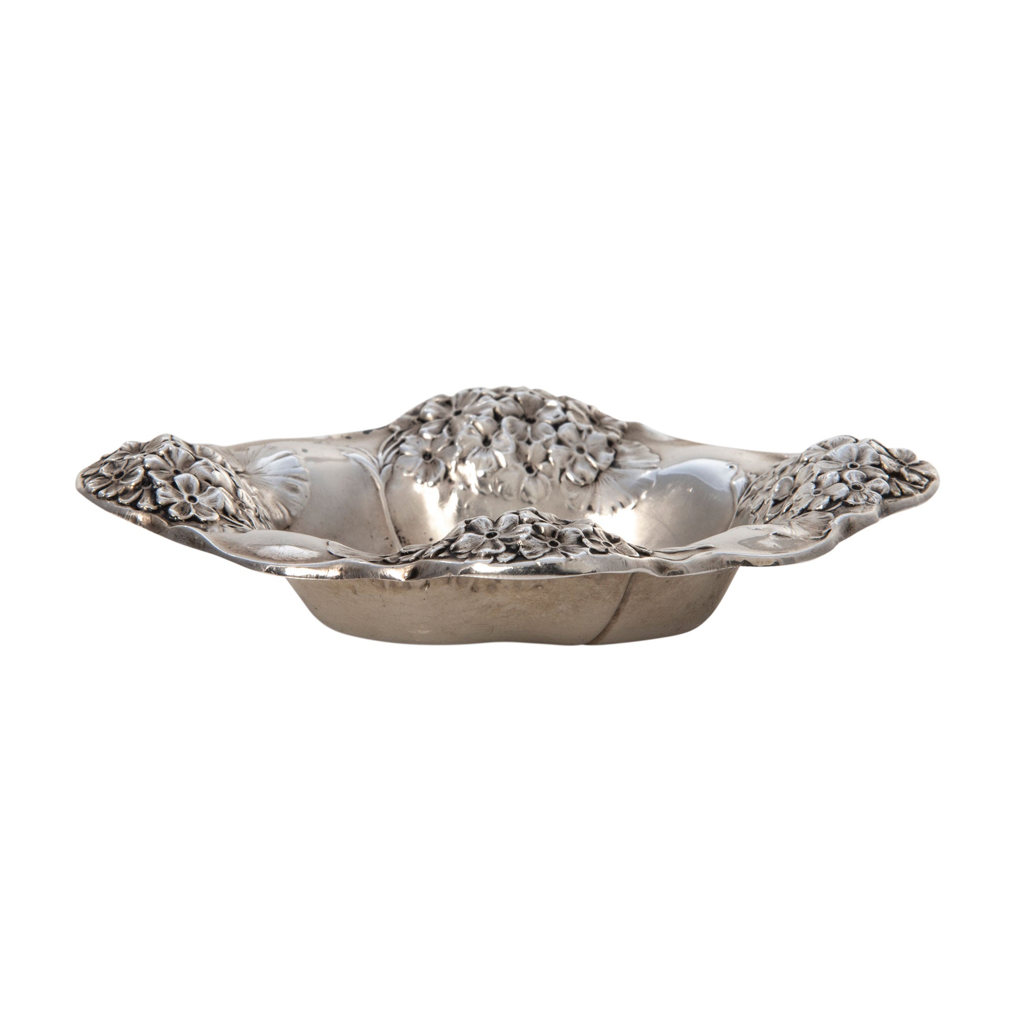 Estate Sterling Silver Floral Nut Dish