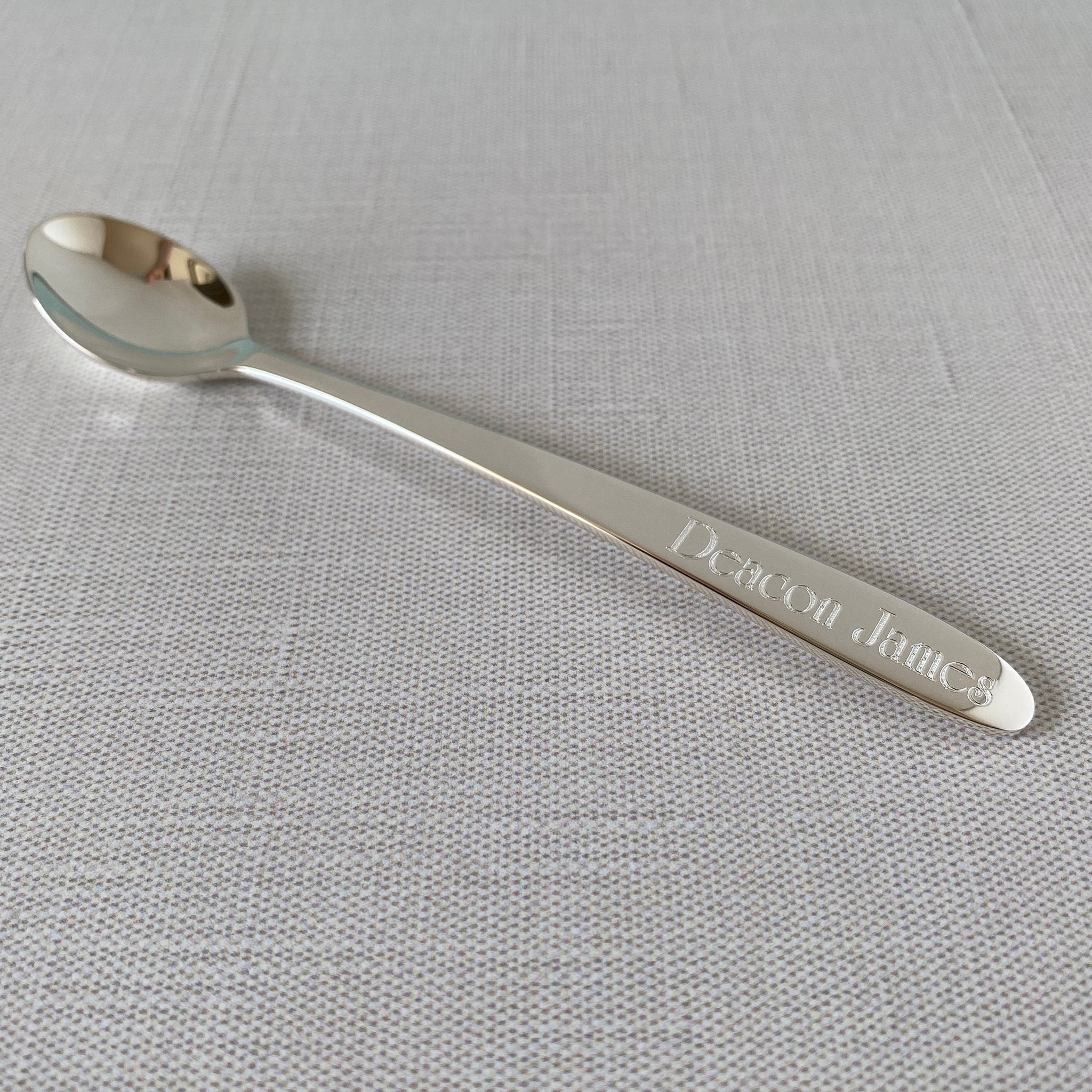 Sterling Silver Long Handle Baby Spoon with machine engraved name