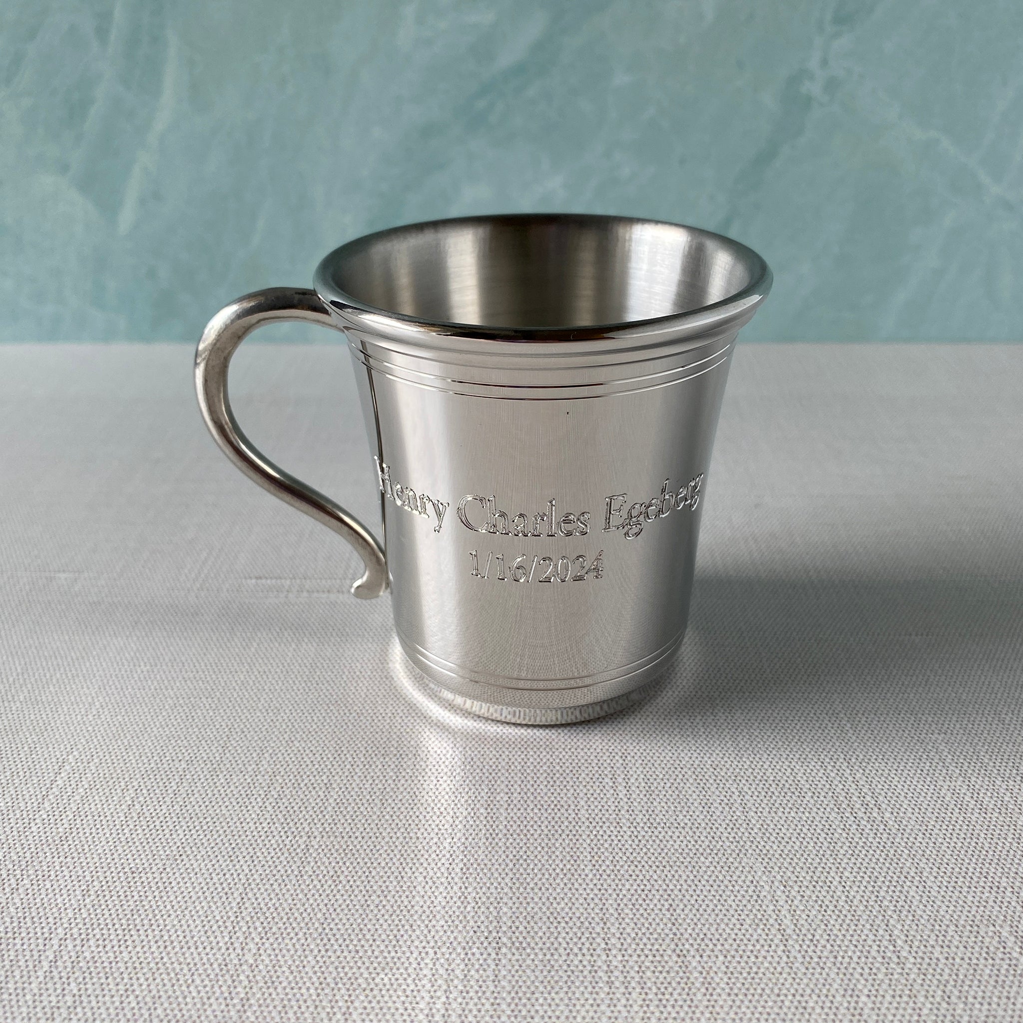 Pewter Carolina Baby Cup with machine engraving