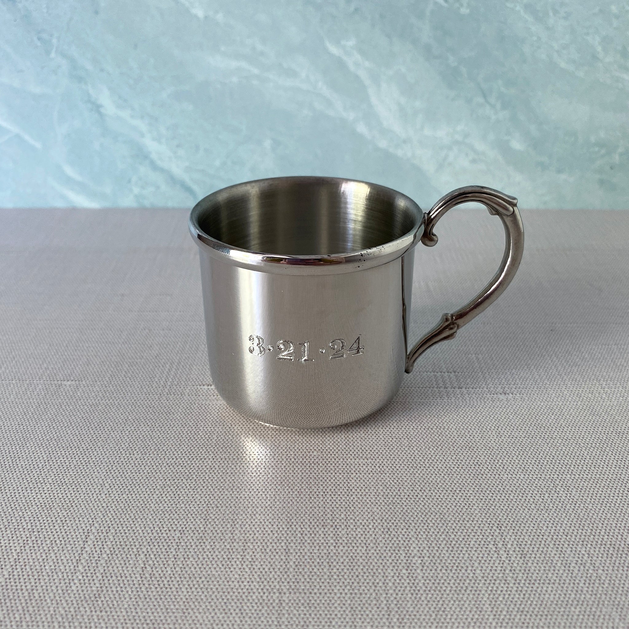 Pewter Easton Baby Cup with machine engraved date