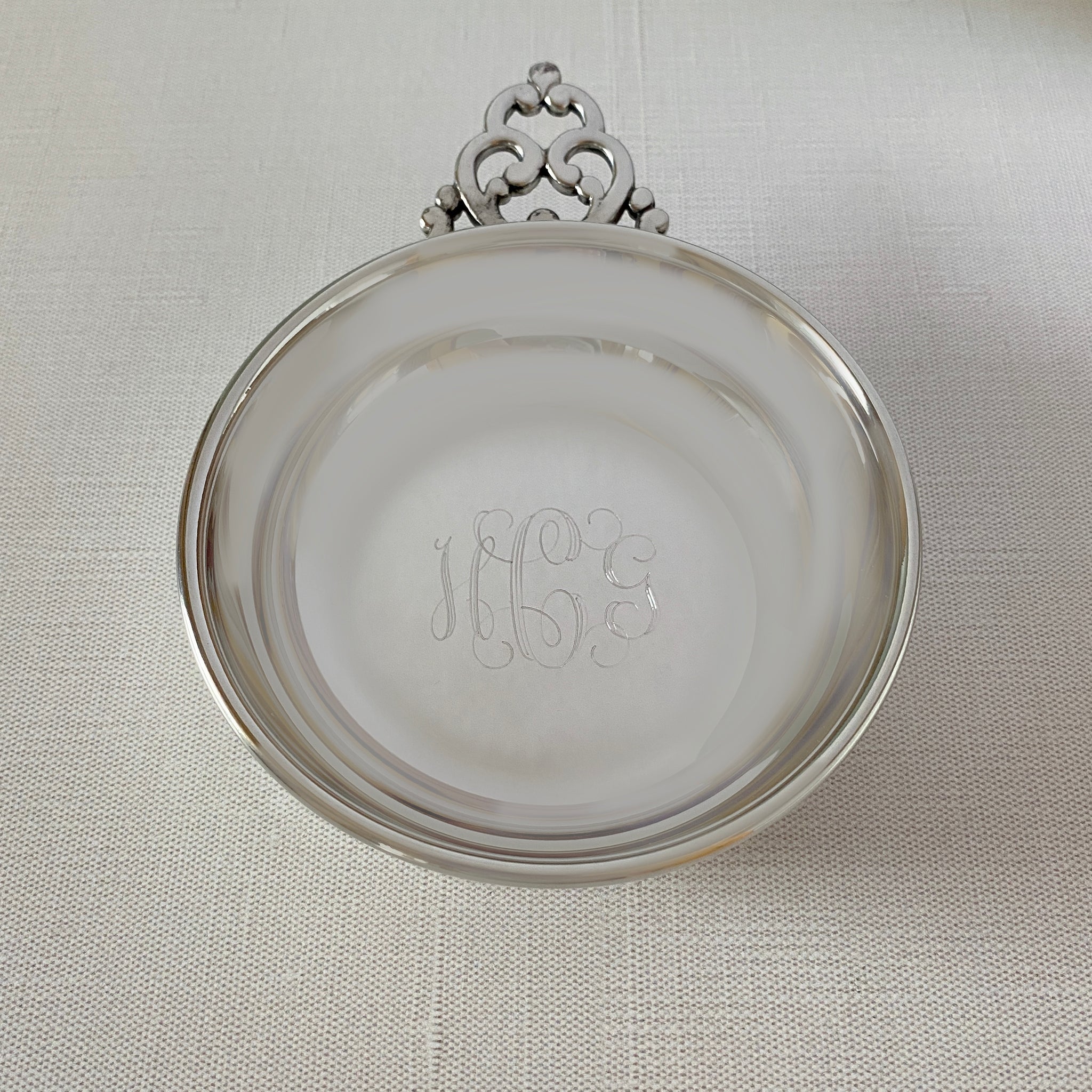 Pewter Baby Porringer with machine engraved monogram