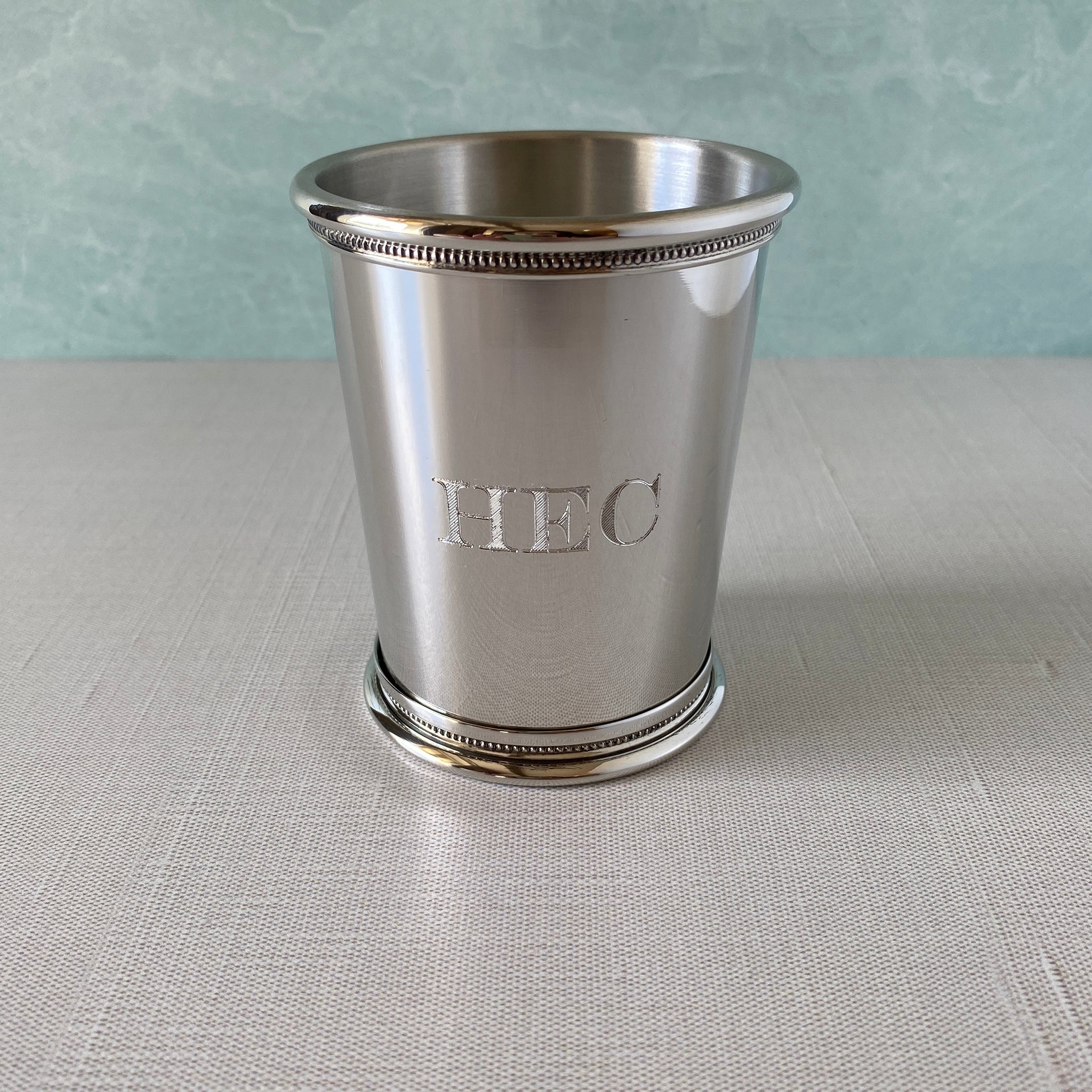 Pewter Governor’s Julep Cup 9oz with machine engraving