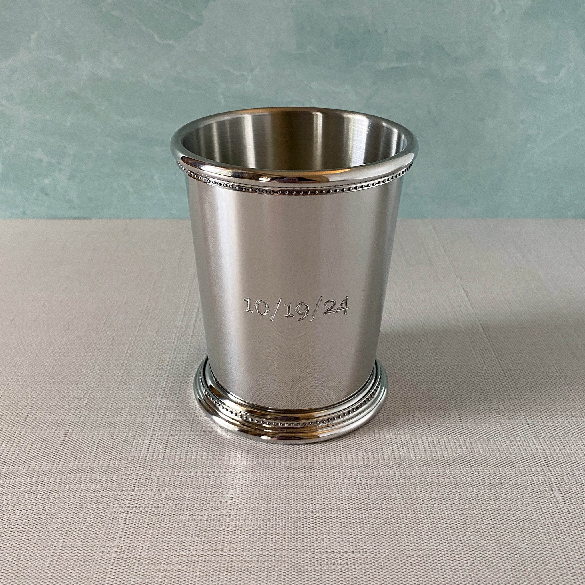 Pewter Mississippi Julep Cup 9oz with machine engraved date