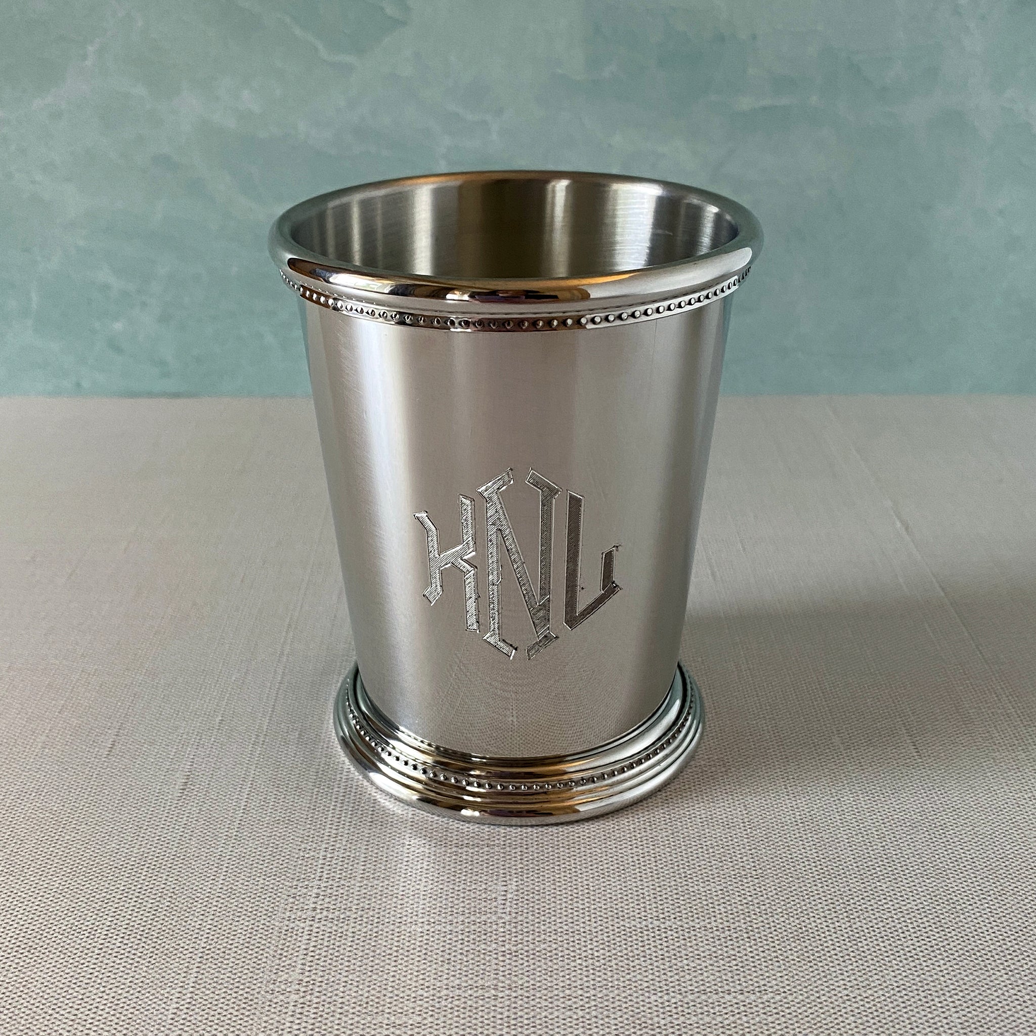 Pewter Mississippi Julep Cup 9oz with machine engraved monogram