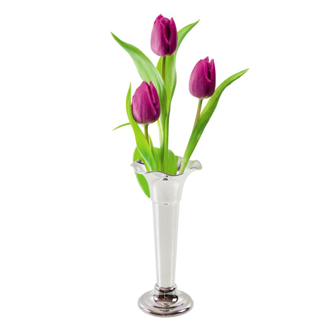 Silver-Plated Wavy Trumpet Vase with tulips