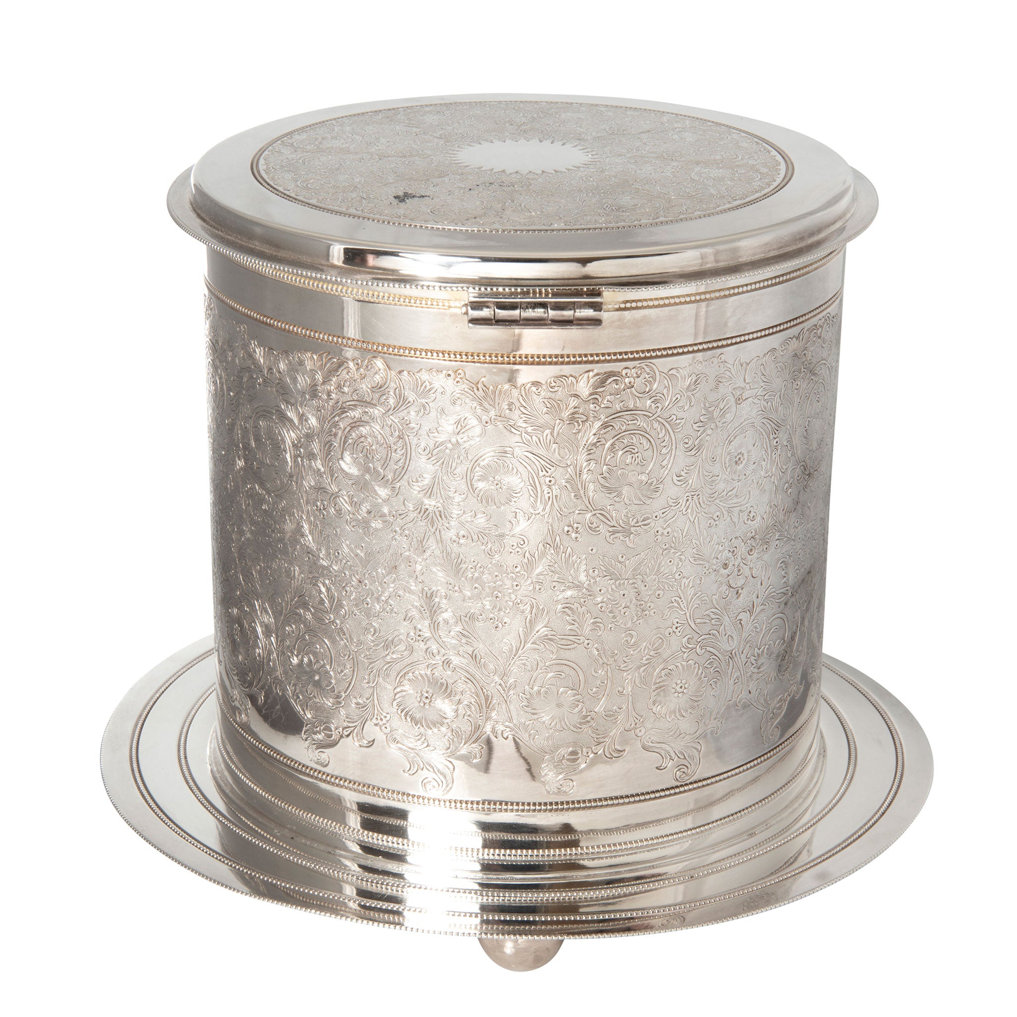 Victorian English Silver-Plated Floral Biscuit Barrel Box