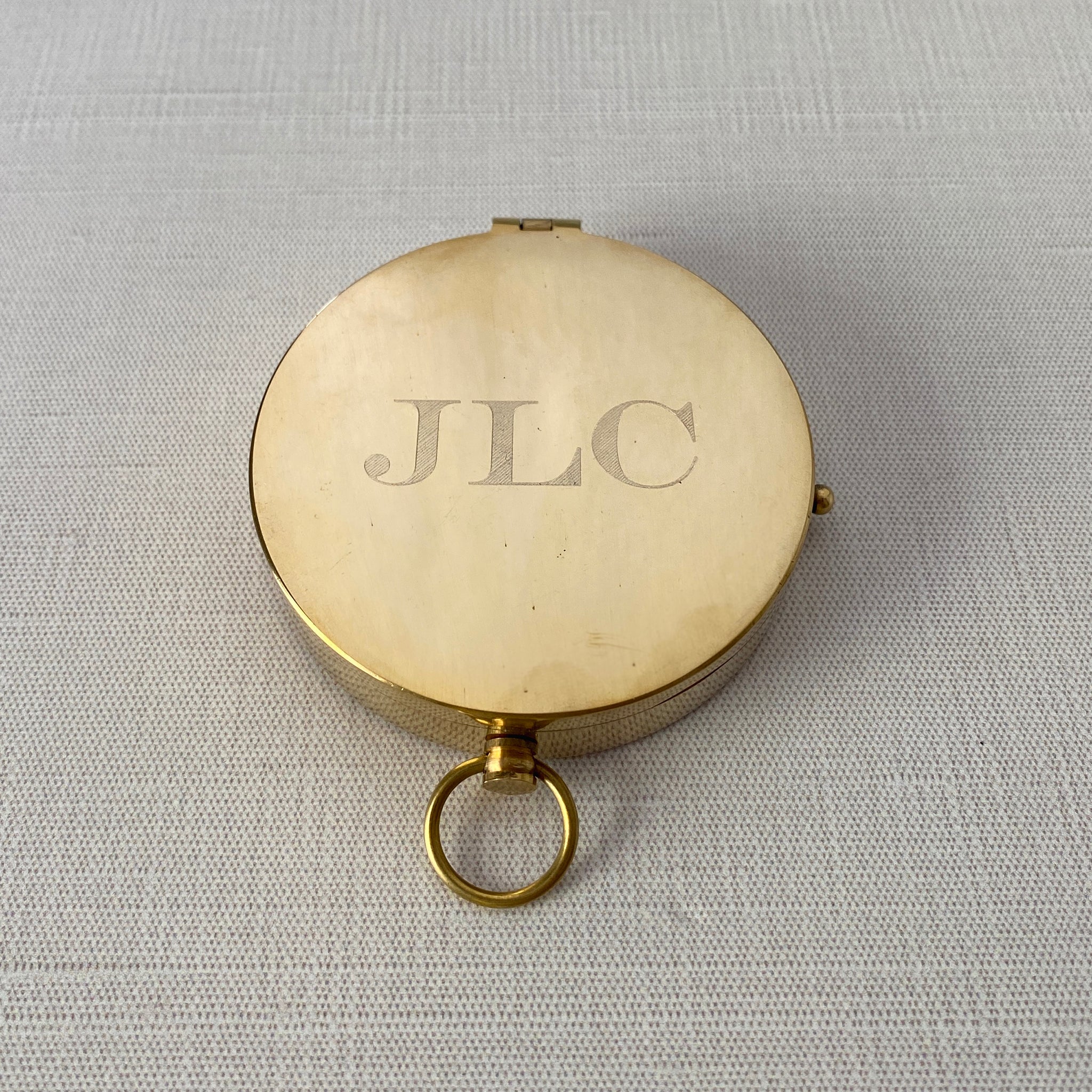 Brass Pocket Compass with machine engraved block initials