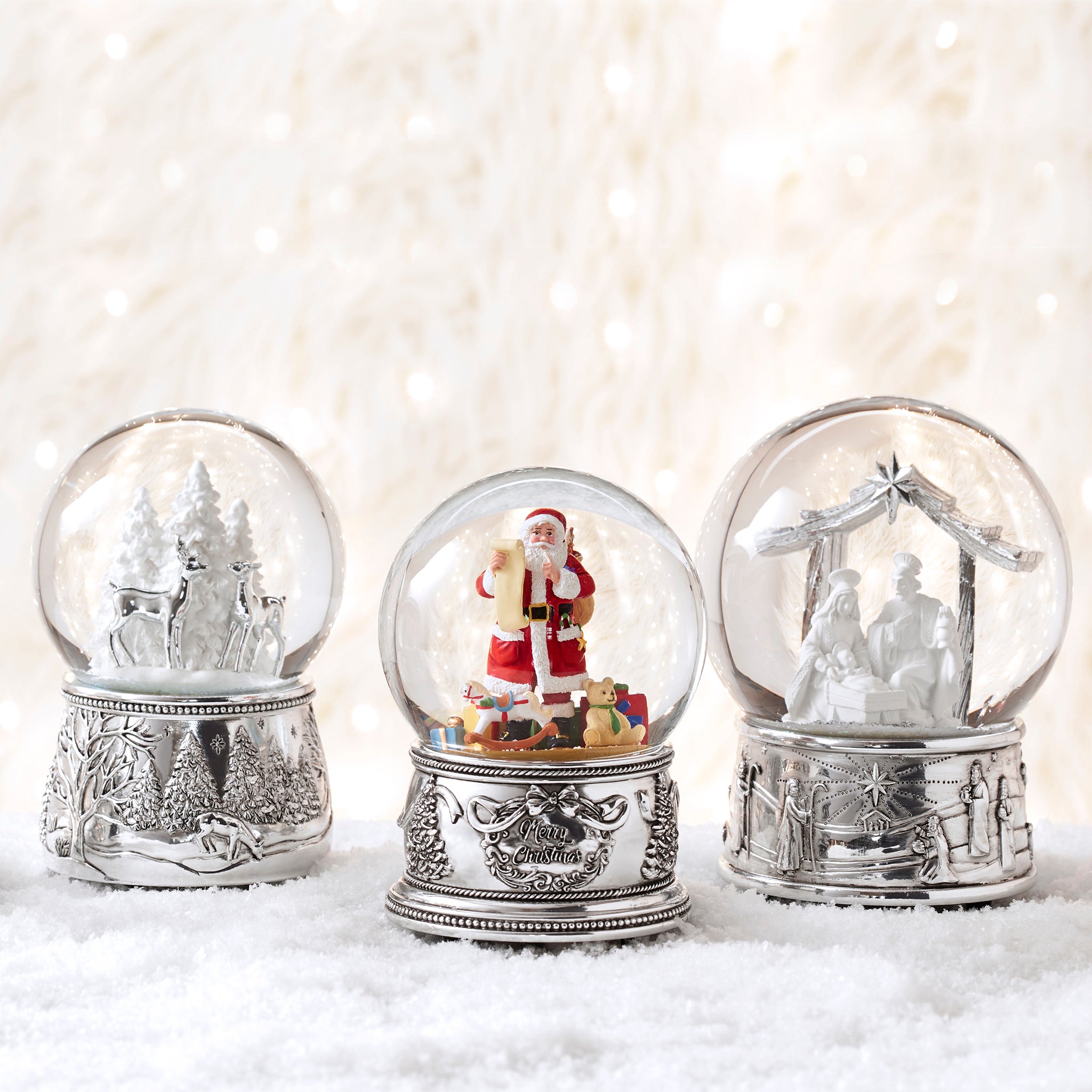 North Pole Bound Reindeer Musical Snow Globe, Nativity Musical Snow Globe, Winter Traditions Santa Musical Snow Globe