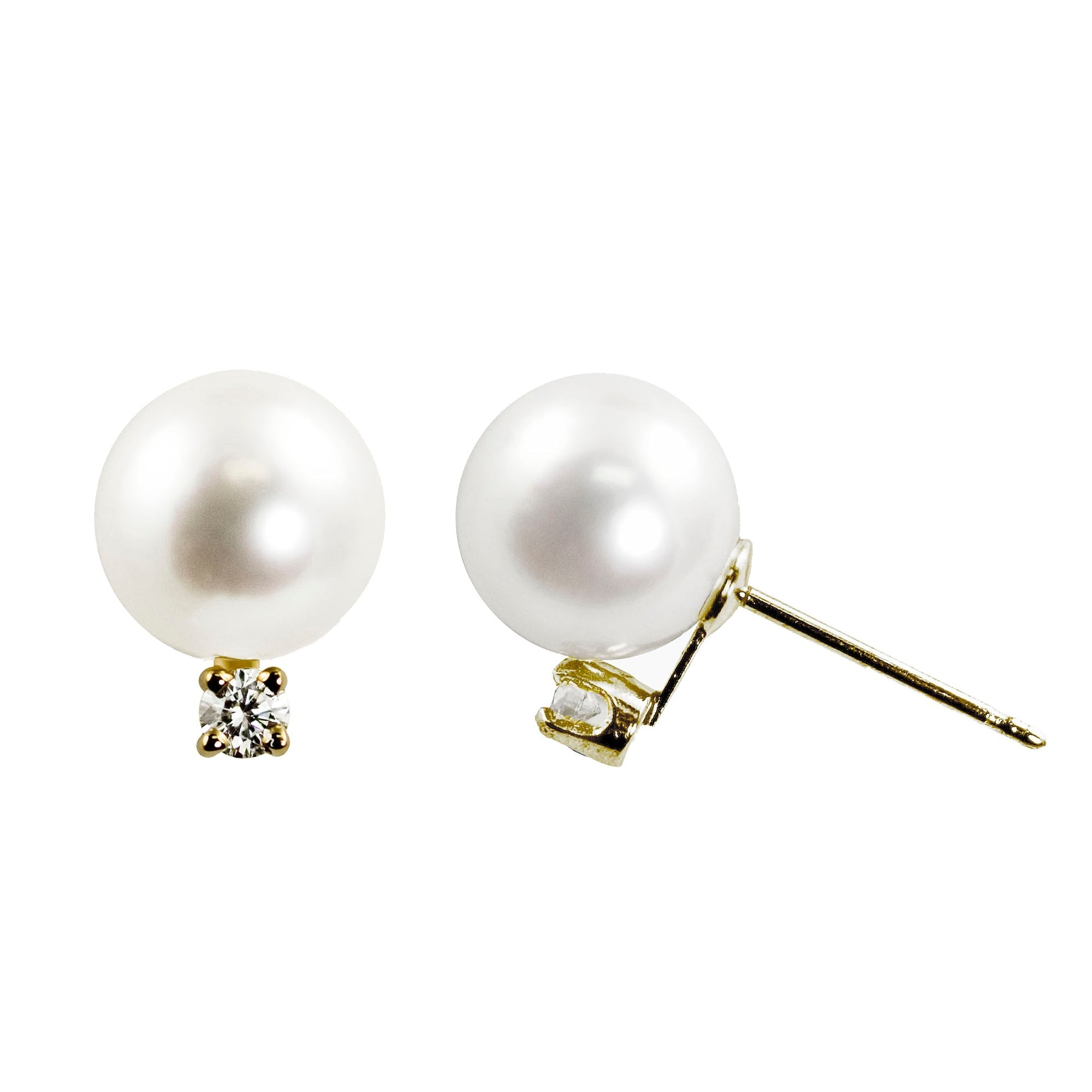 8mm “A” Akoya Pearl & Diamond 14K Yellow Gold Stud Earrings