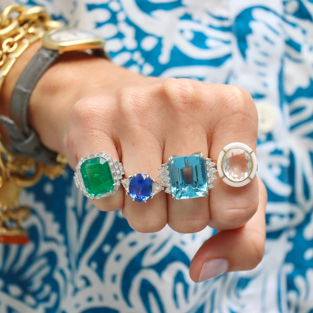 Handcraft Aquamarine Pieces Round Men Ring | Boutique Ottoman Exclusive