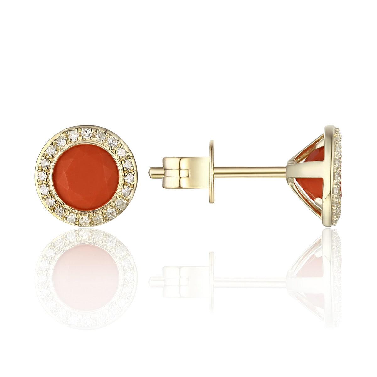 Coral & Diamond Halo 14K Yellow Gold Martini Stud Earrings