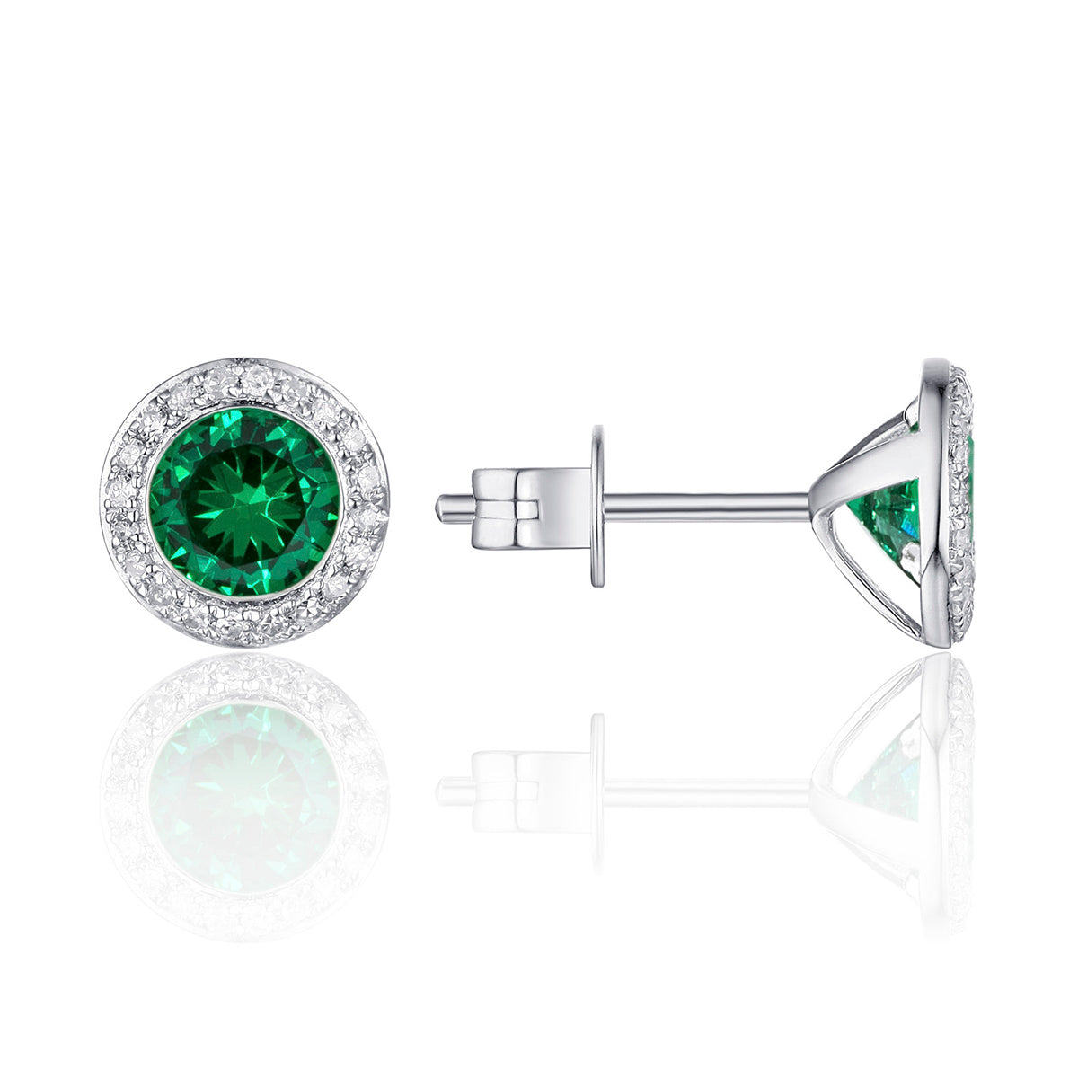 Green Sapphire & Diamond Halo 14K White Gold Martini Stud Earrings