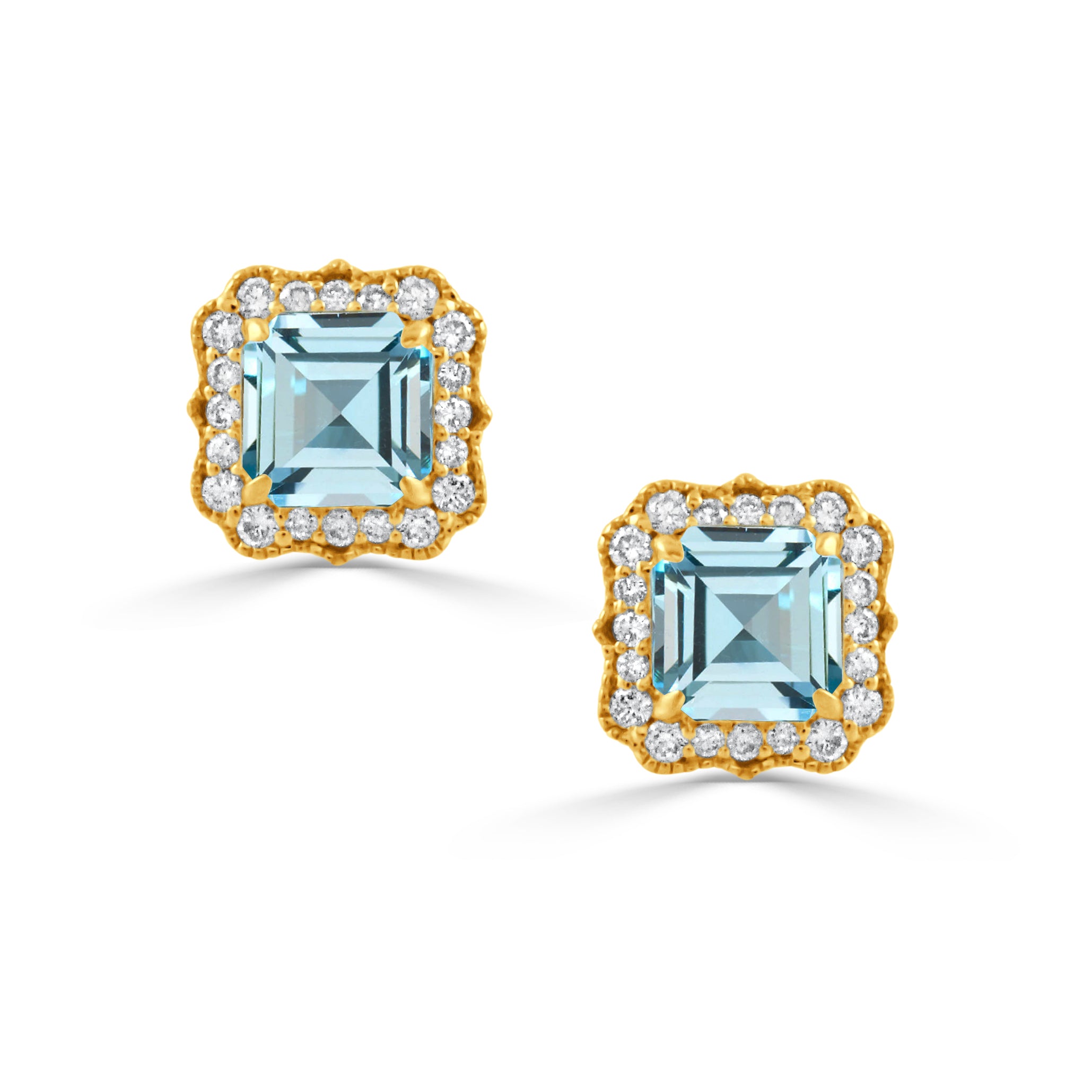 Blue Topaz & Diamond 18K Yellow Gold Stud Earrings
