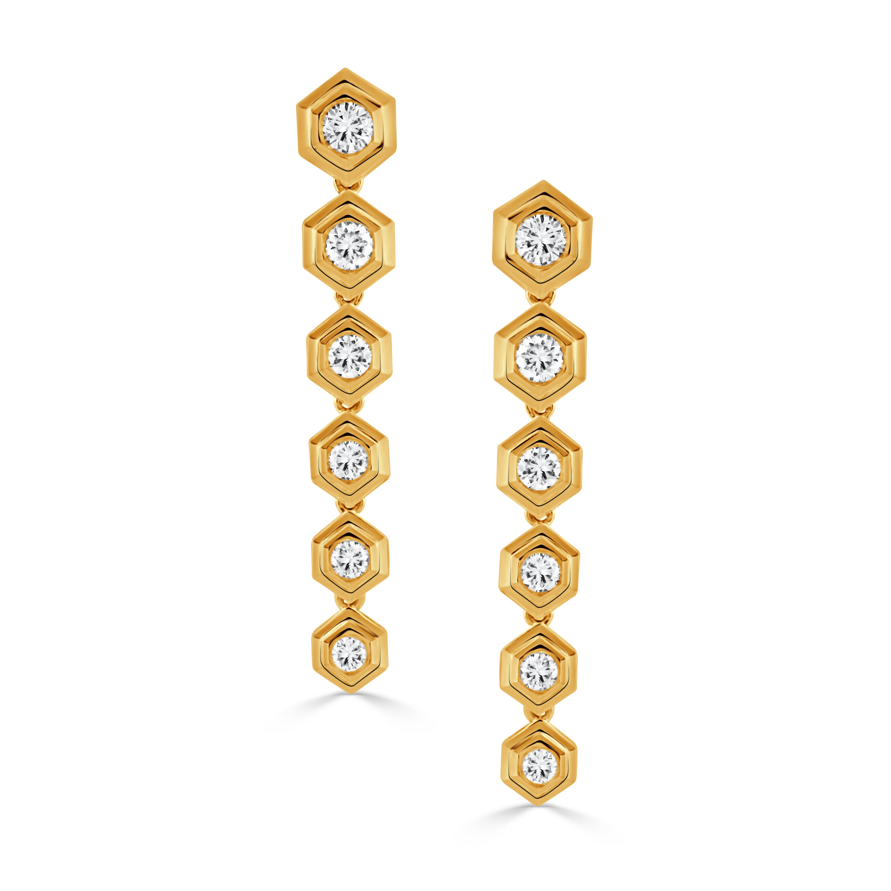 Diamond 18K Yellow Gold Hexagon Linear Drop Earrings