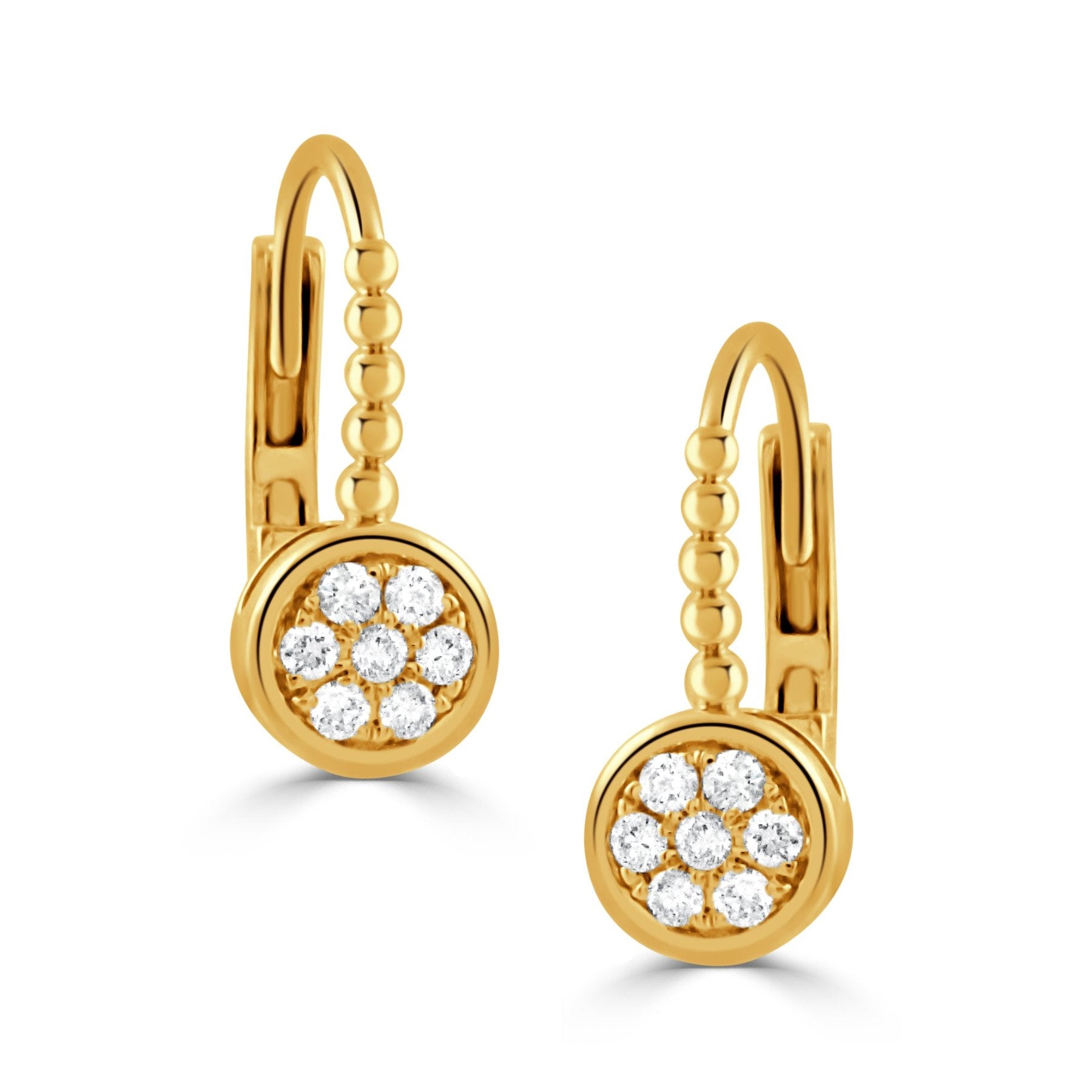 Diamond Cluster 18K Yellow Gold Beaded Leverback Earrings