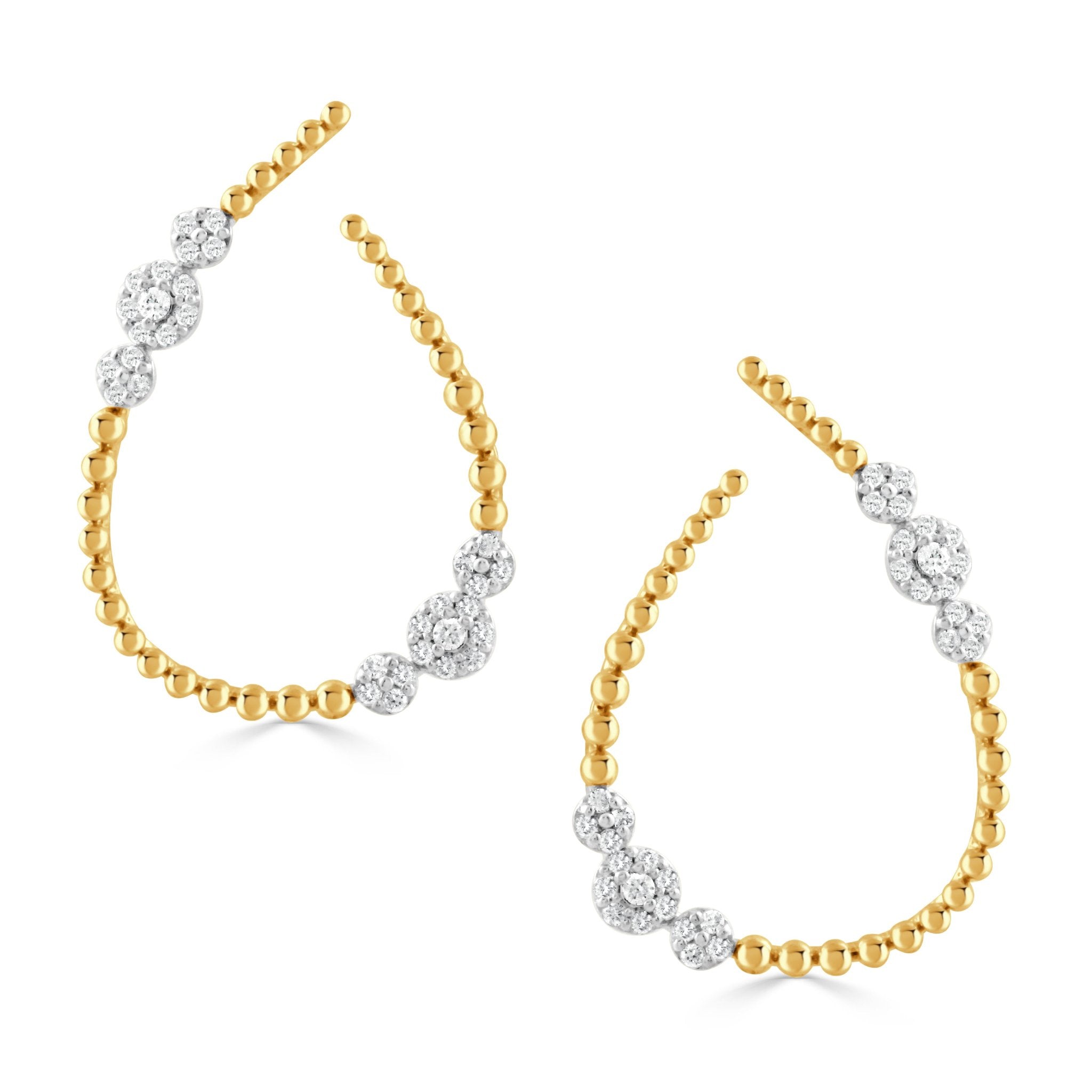 Diamond 18K Gold Beaded Open Hoop Earrings