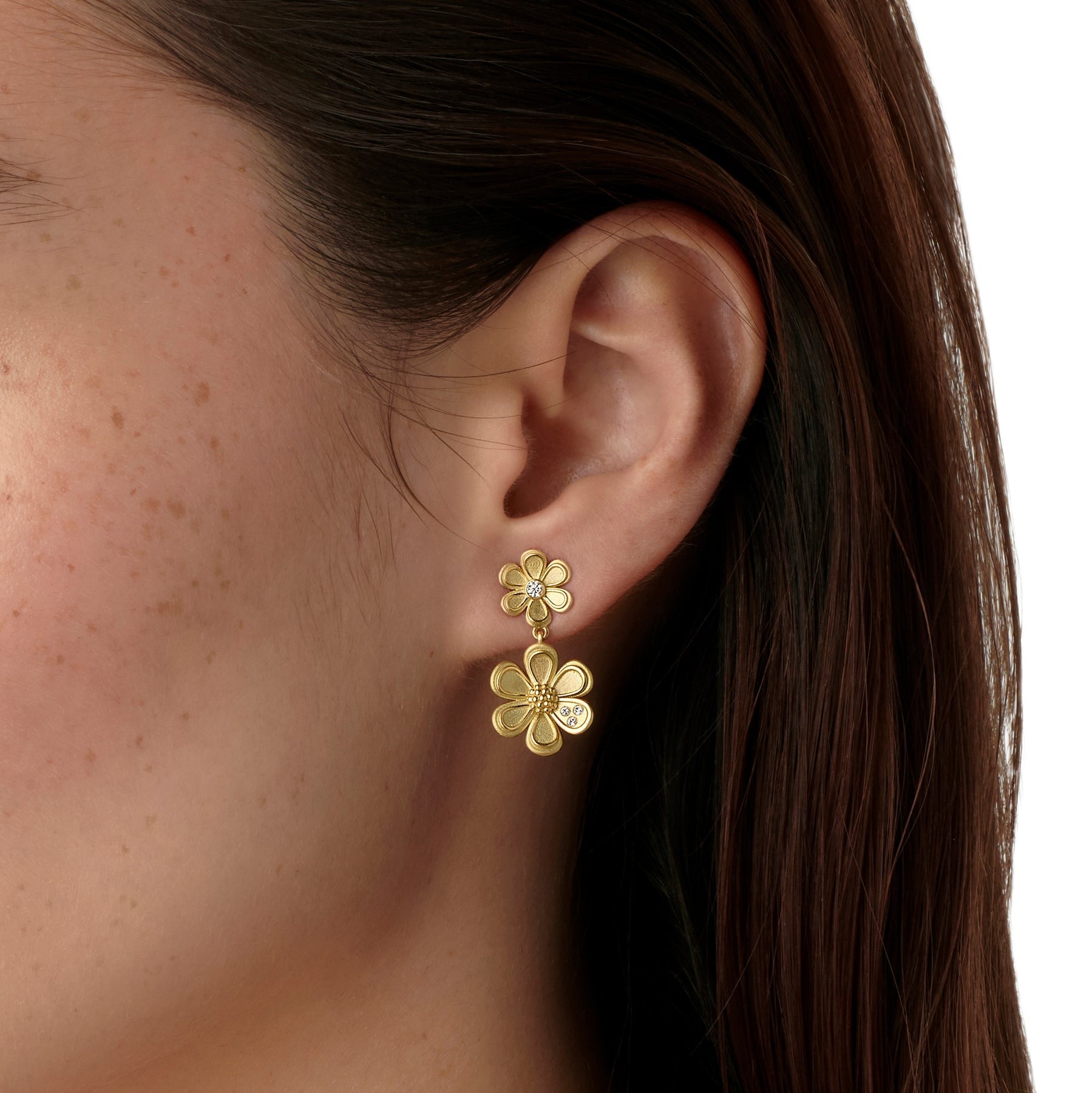 Temple St. Clair Golden Flower Drop Earrings