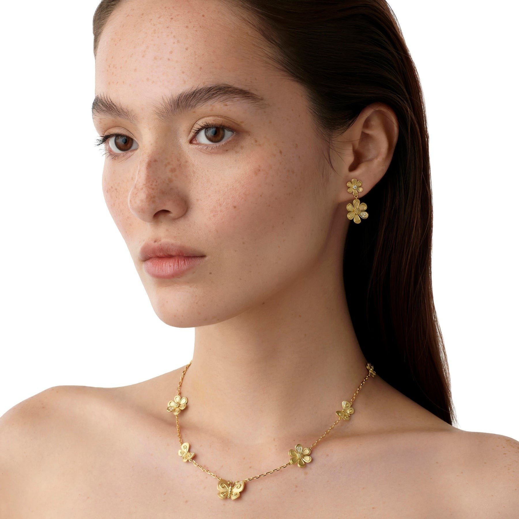 Temple St. Clair Golden Flower Drop Earrings