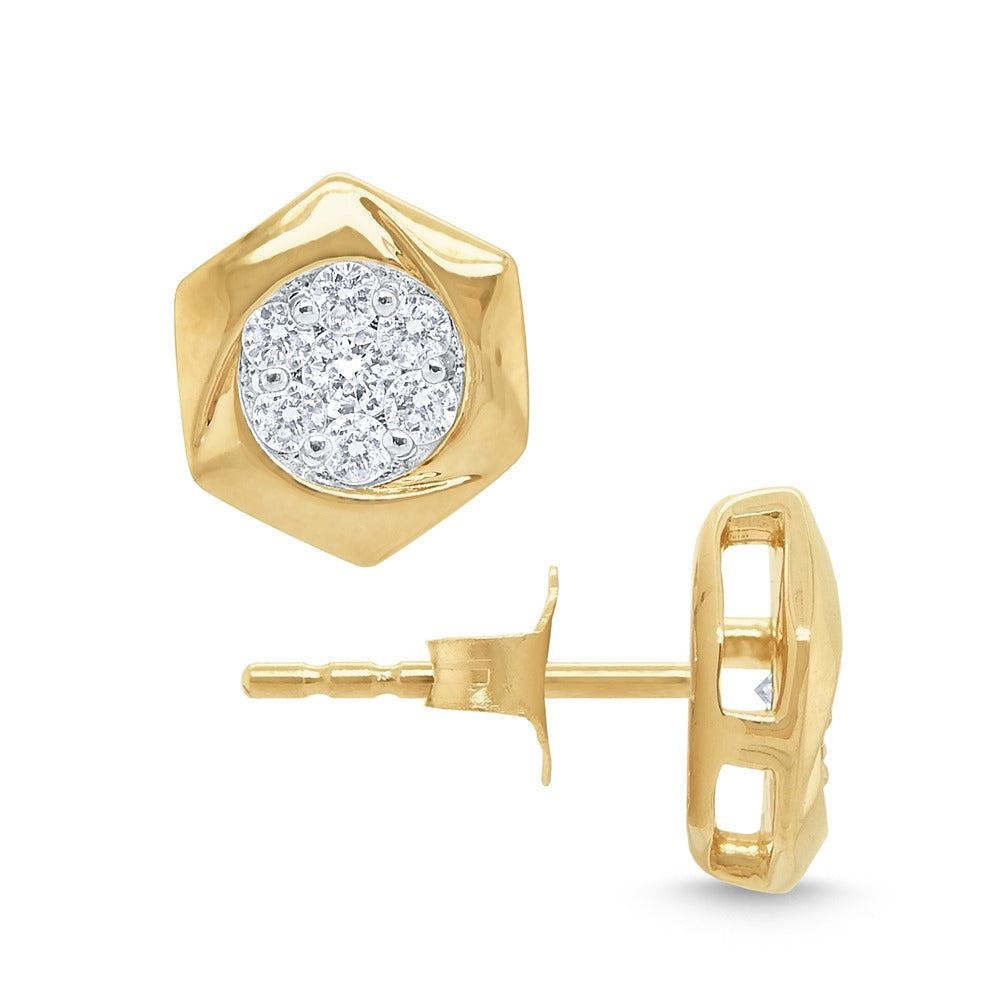 .38ctw Diamond 14K Gold Hexagon Stud Earrings