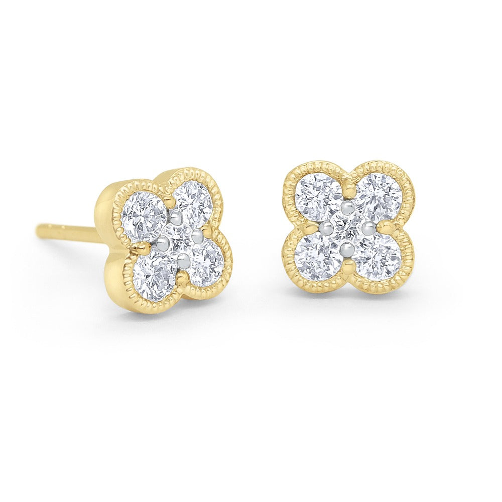 .65ctw Diamond Clover 14K Gold Stud Earrings