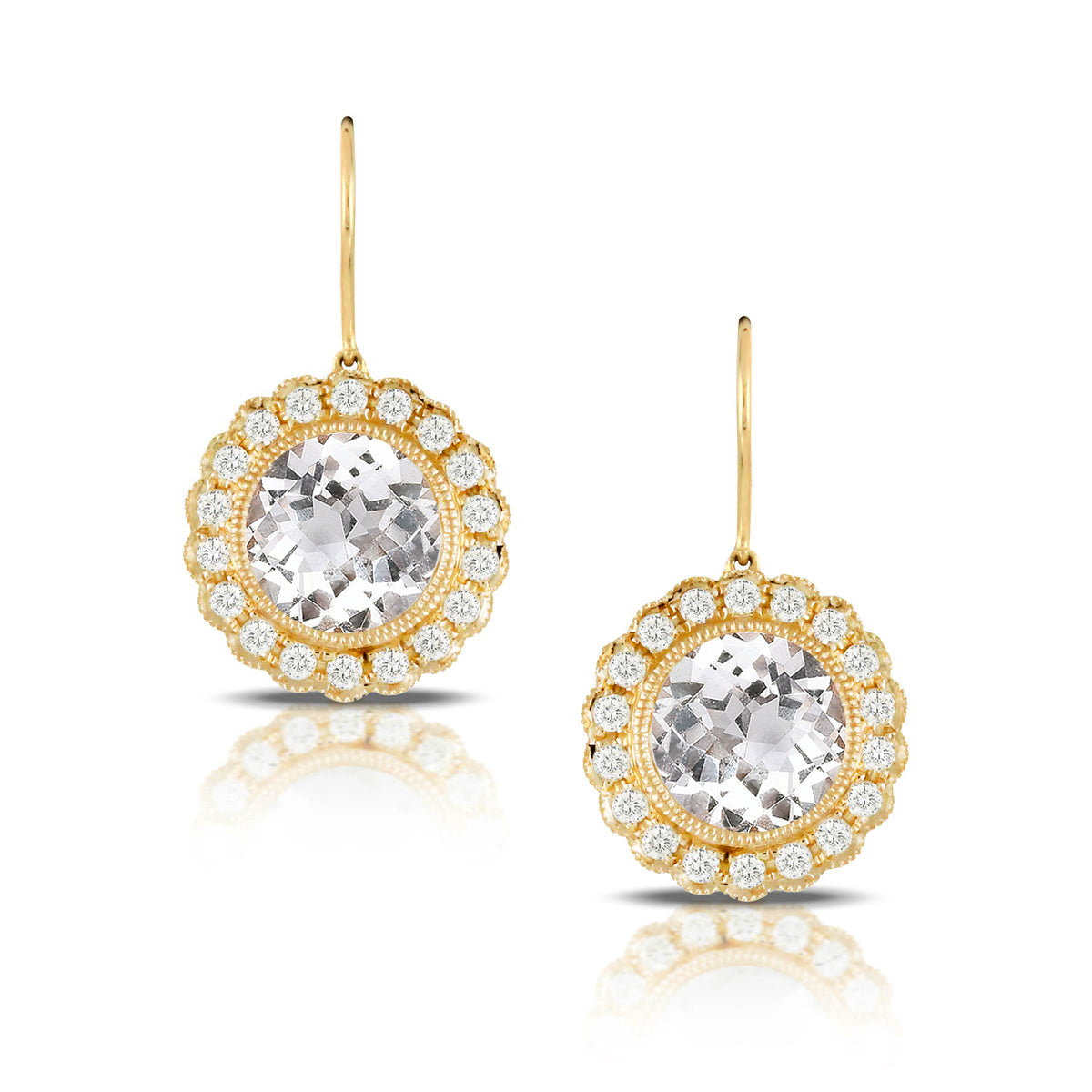 White Topaz & Diamond 18K Yellow Gold Milgrain Drop Earrings