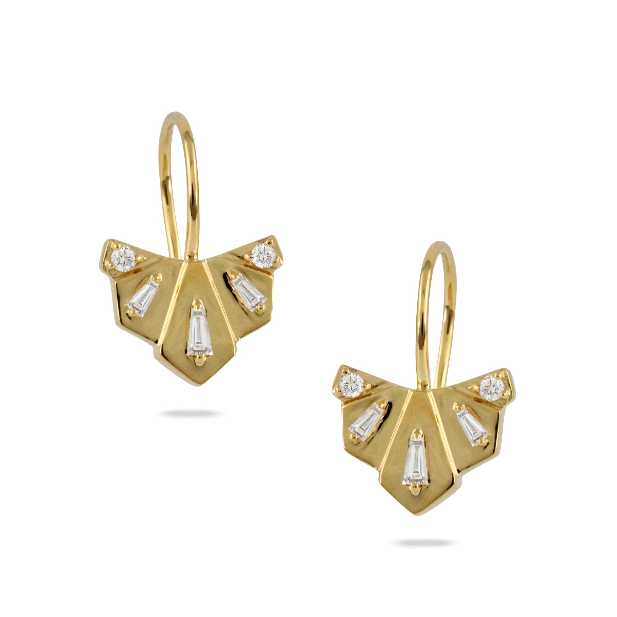 Diamond 18K Yellow Gold Satin Finish Leaf Earrings