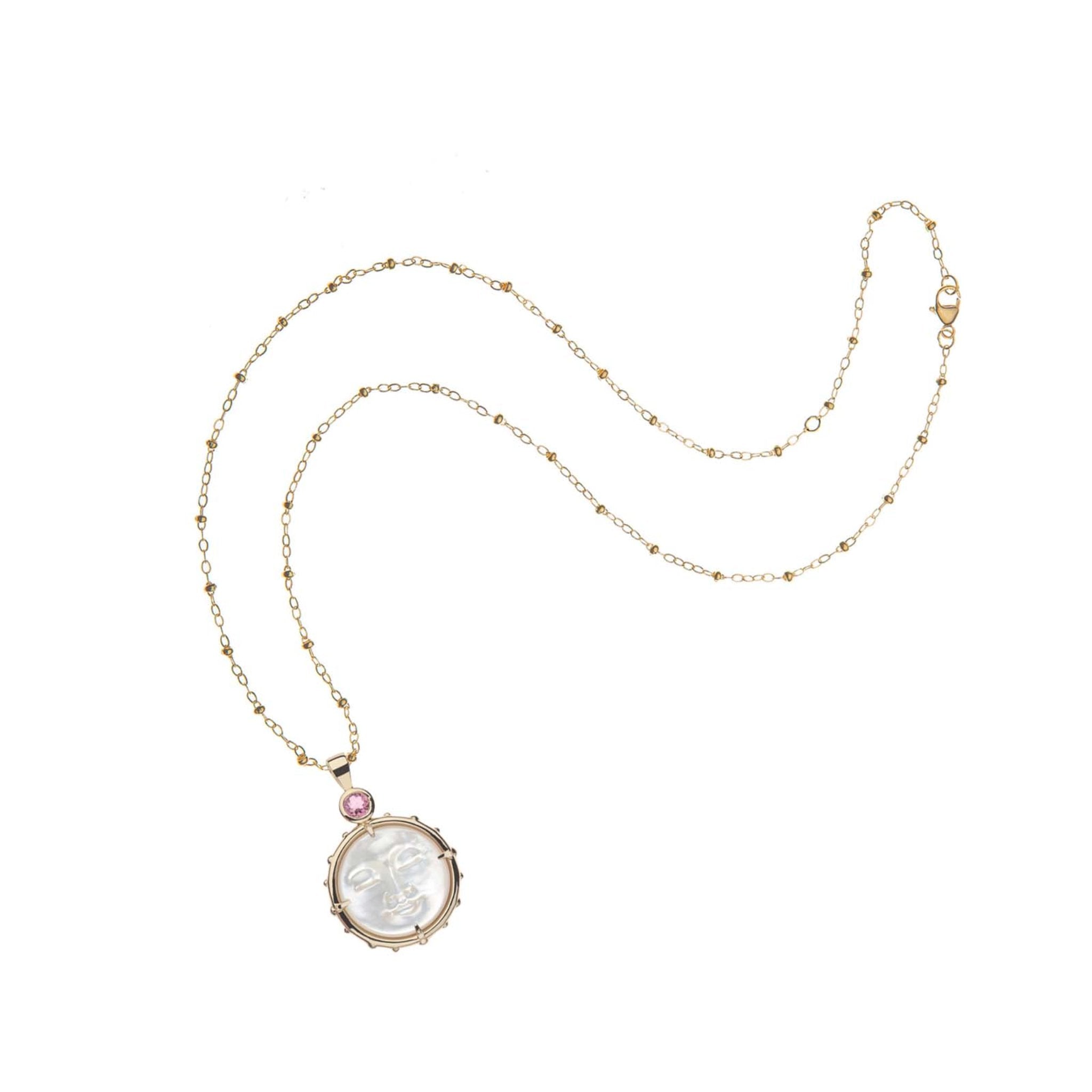 Jane Win FOREVER Mother of Pearl Moon Face Pendant Necklace