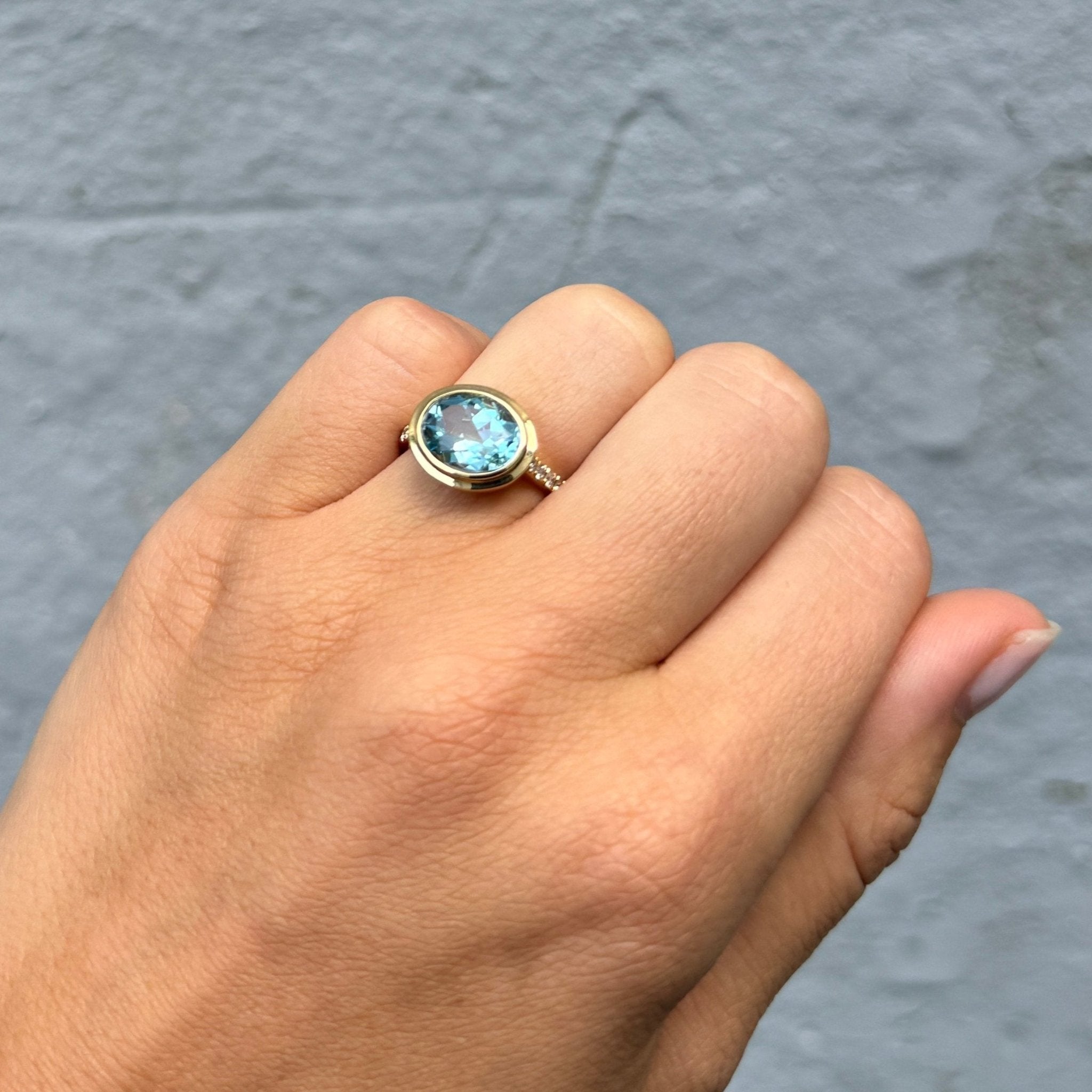 Oval Blue Topaz & Pavé Diamond 18K Yellow Gold Ring