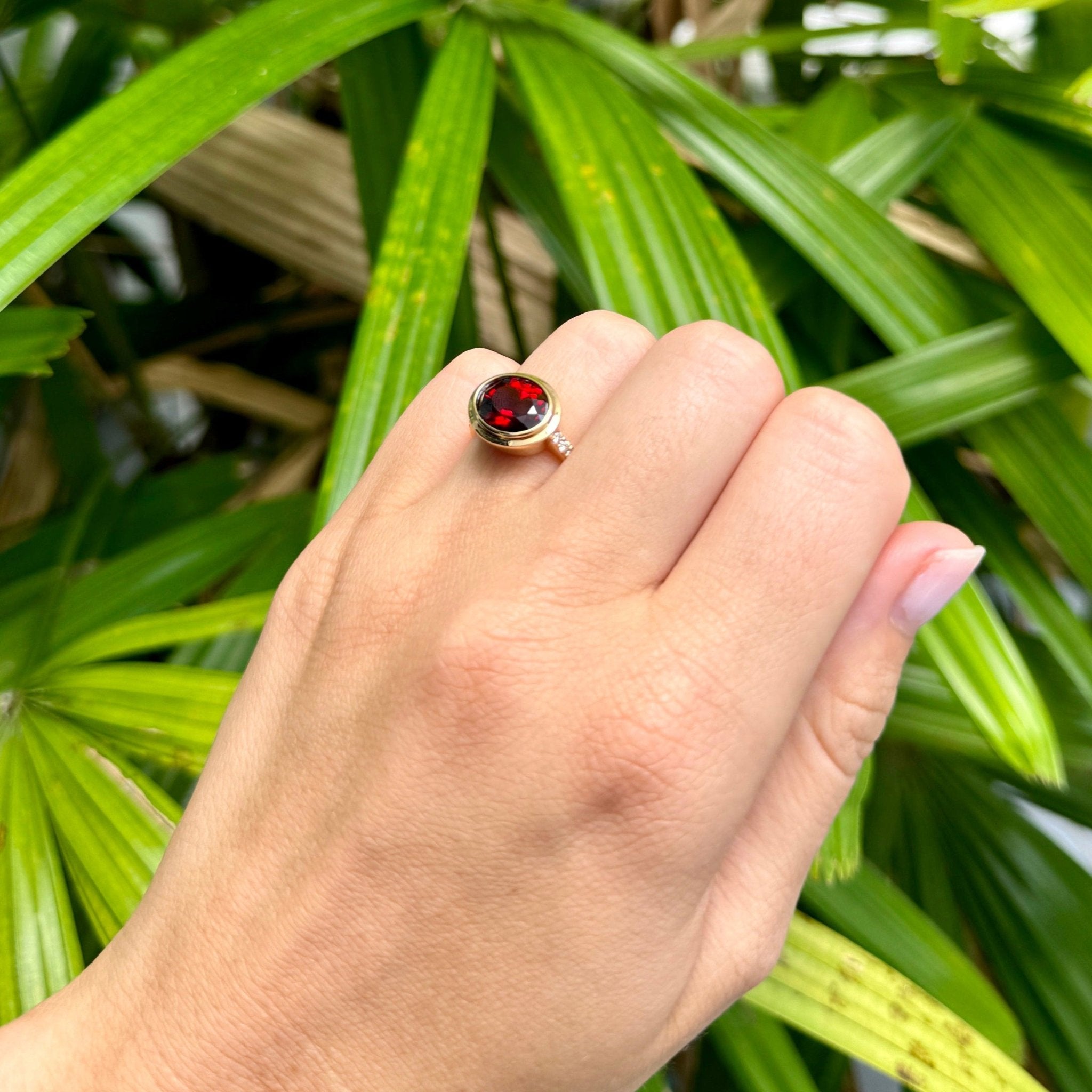 Oval Garnet & Pavé Diamond 18K Yellow Gold Ring