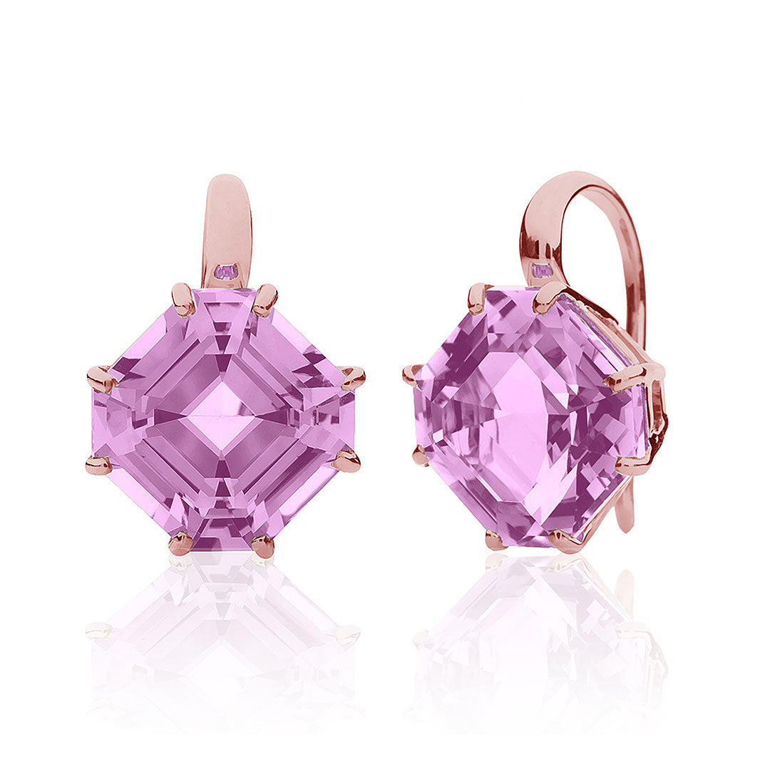 Goshwara Square Emerald Cut Amethyst 18K Rose Gold Earrings