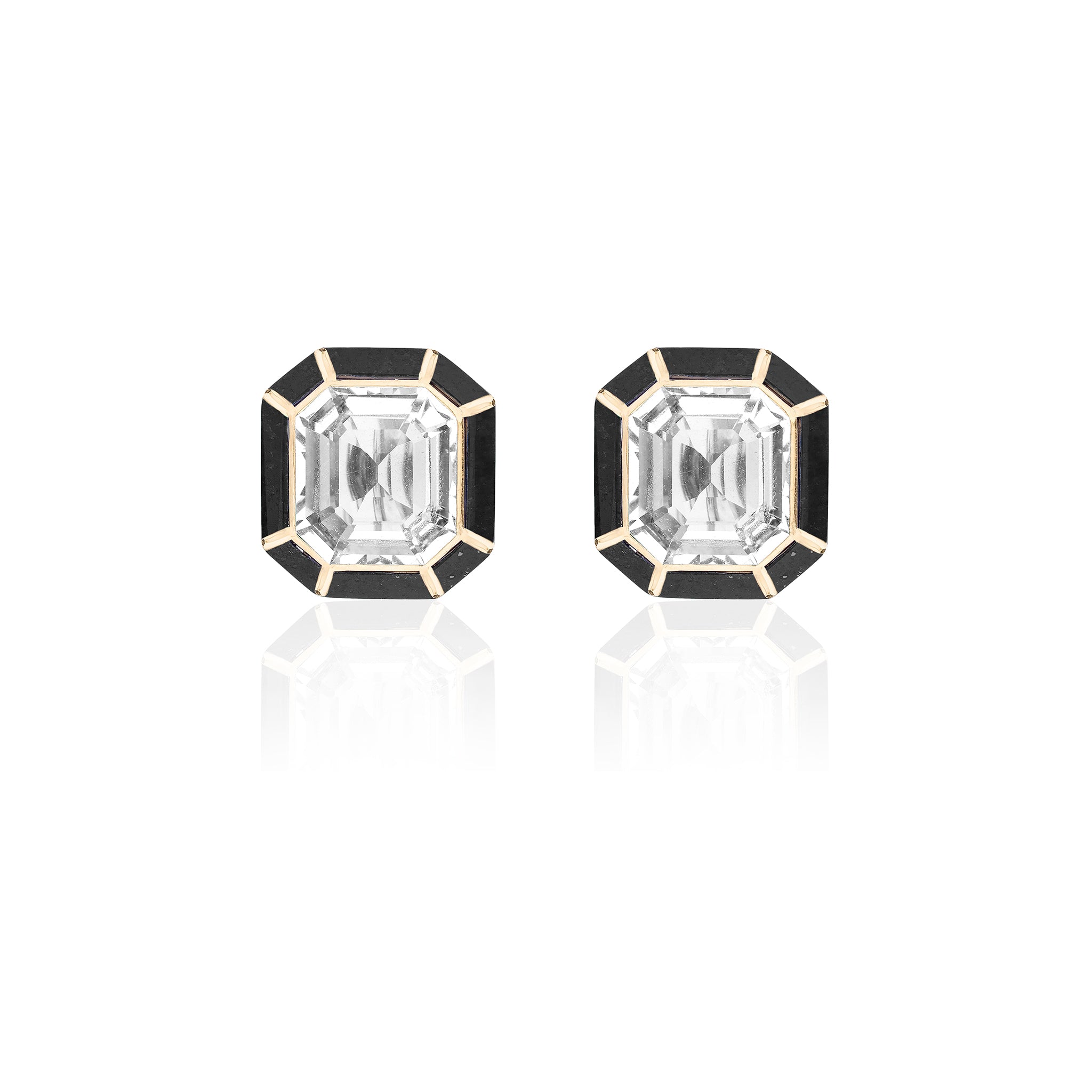 Goshwara Rock Crystal & Onyx Inlay 18K Gold Stud Earrings