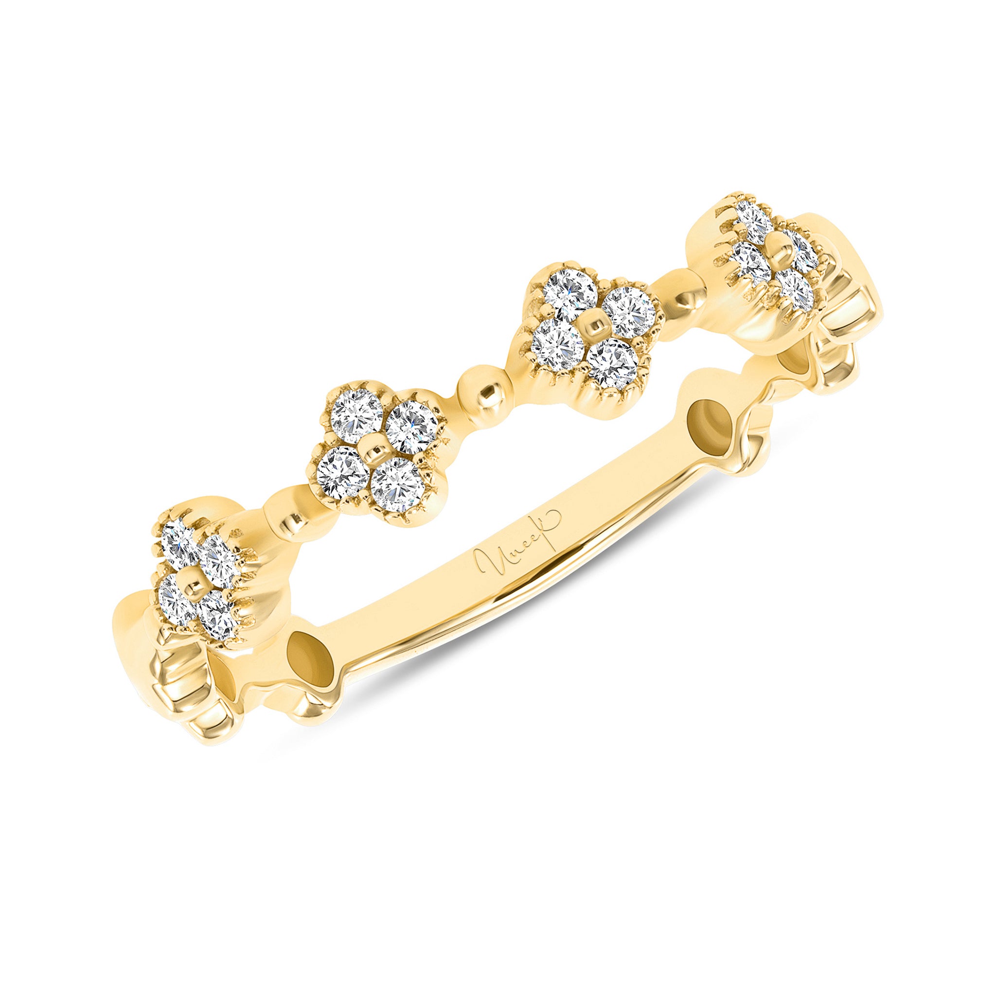 Diamond Floral 14K Yellow Gold Stackable Band