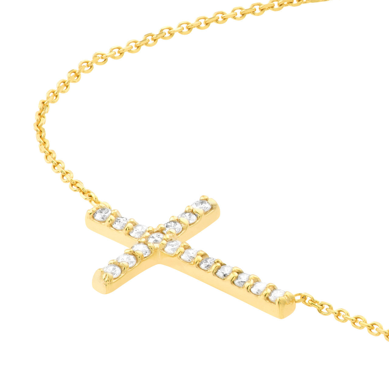 .16ctw Diamond Sideways Cross 14K Yellow Gold Necklace