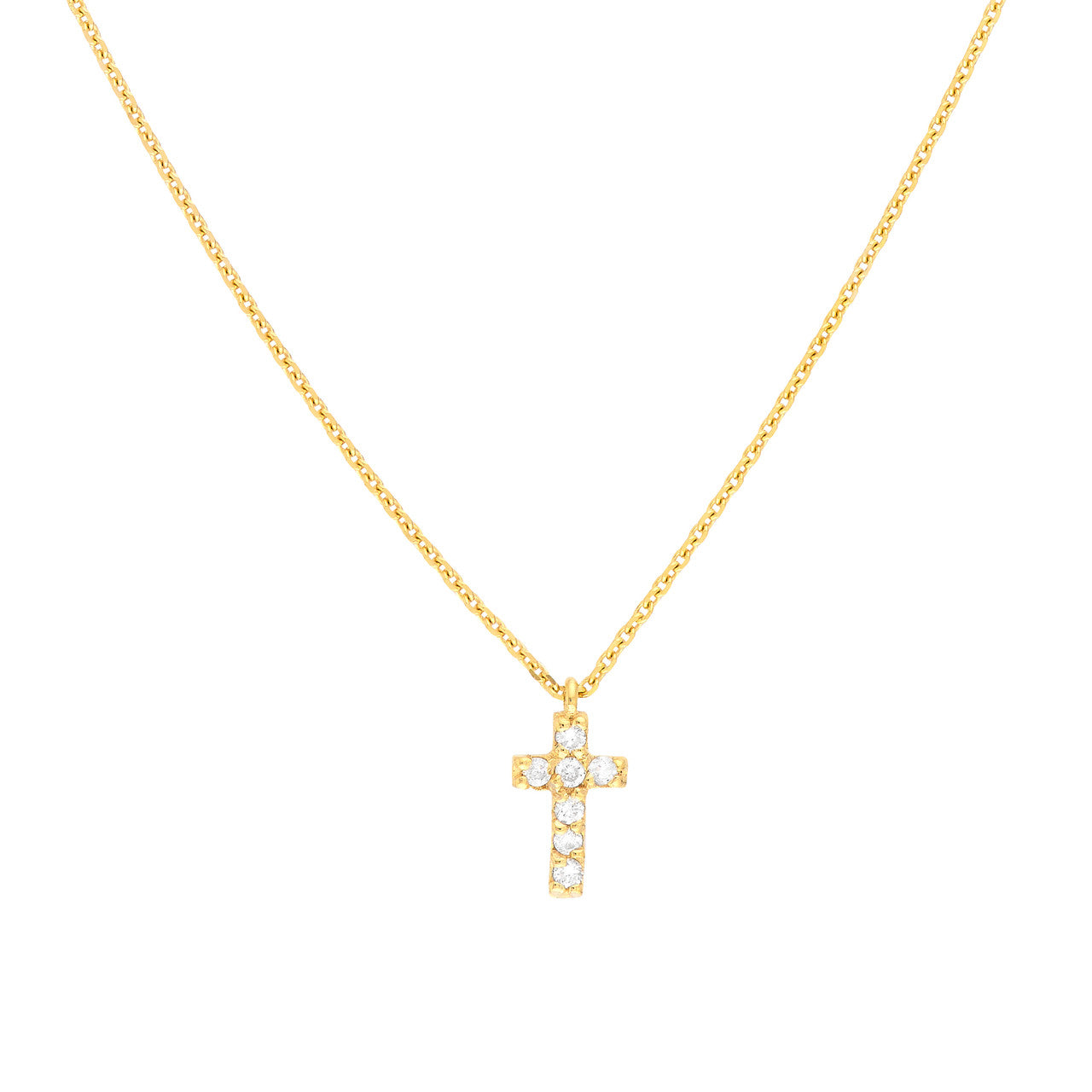 .06ctw Diamond Mini Cross 14K Yellow Gold Pendant Necklace