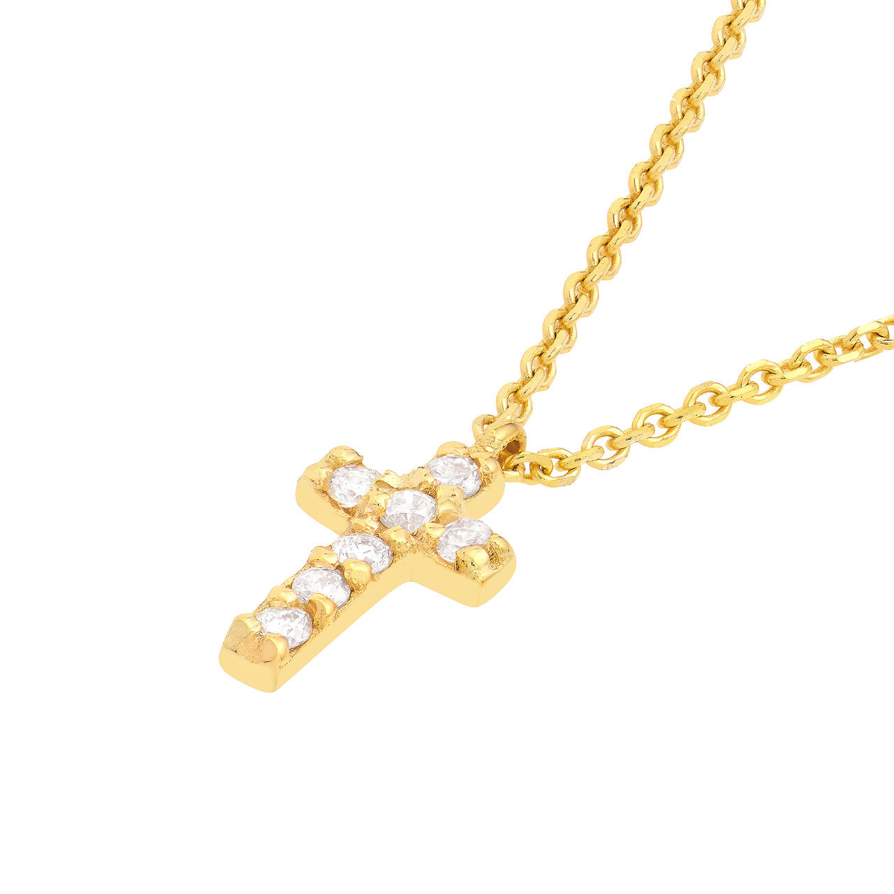 .06ctw Diamond Mini Cross 14K Yellow Gold Pendant Necklace