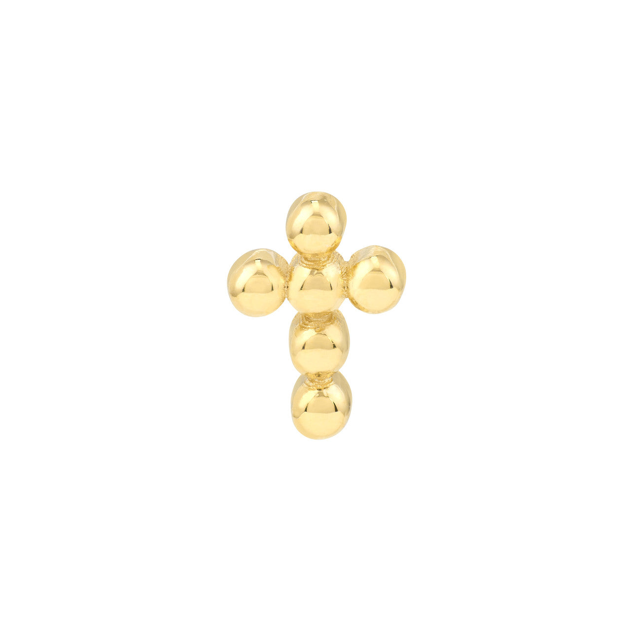 14K Yellow Gold Beaded Mini Cross Stud Earrings