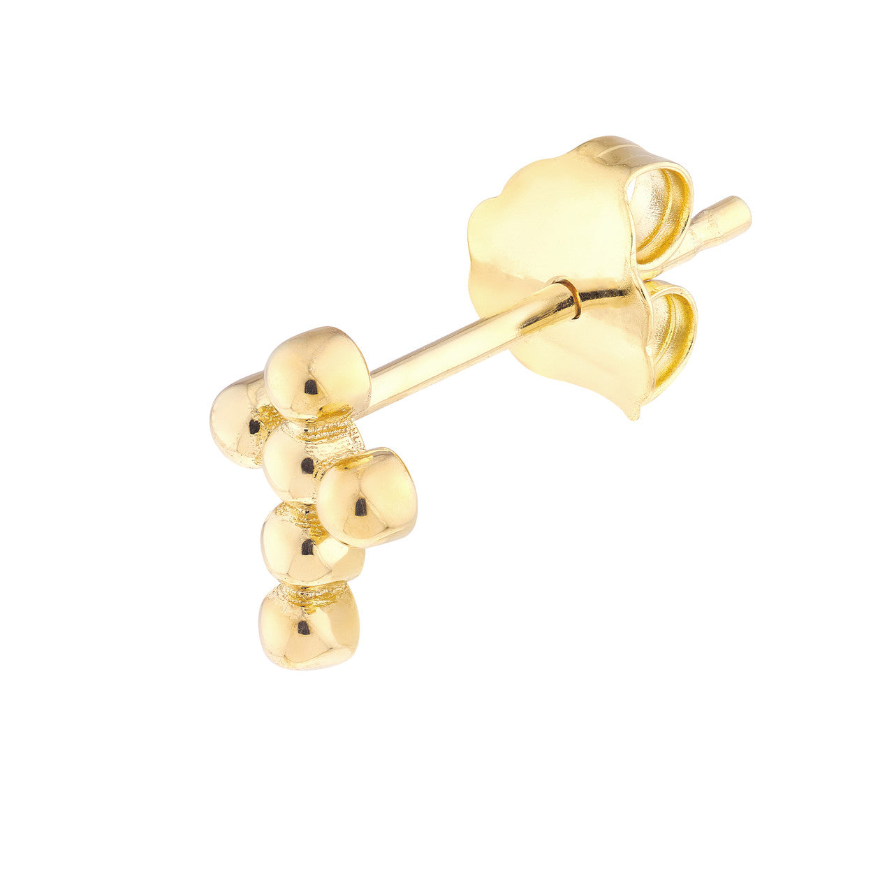 14K Yellow Gold Beaded Mini Cross Stud Earrings