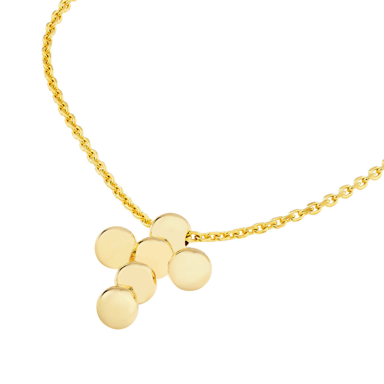 14K Yellow Gold Beaded Mini Cross Pendant Necklace